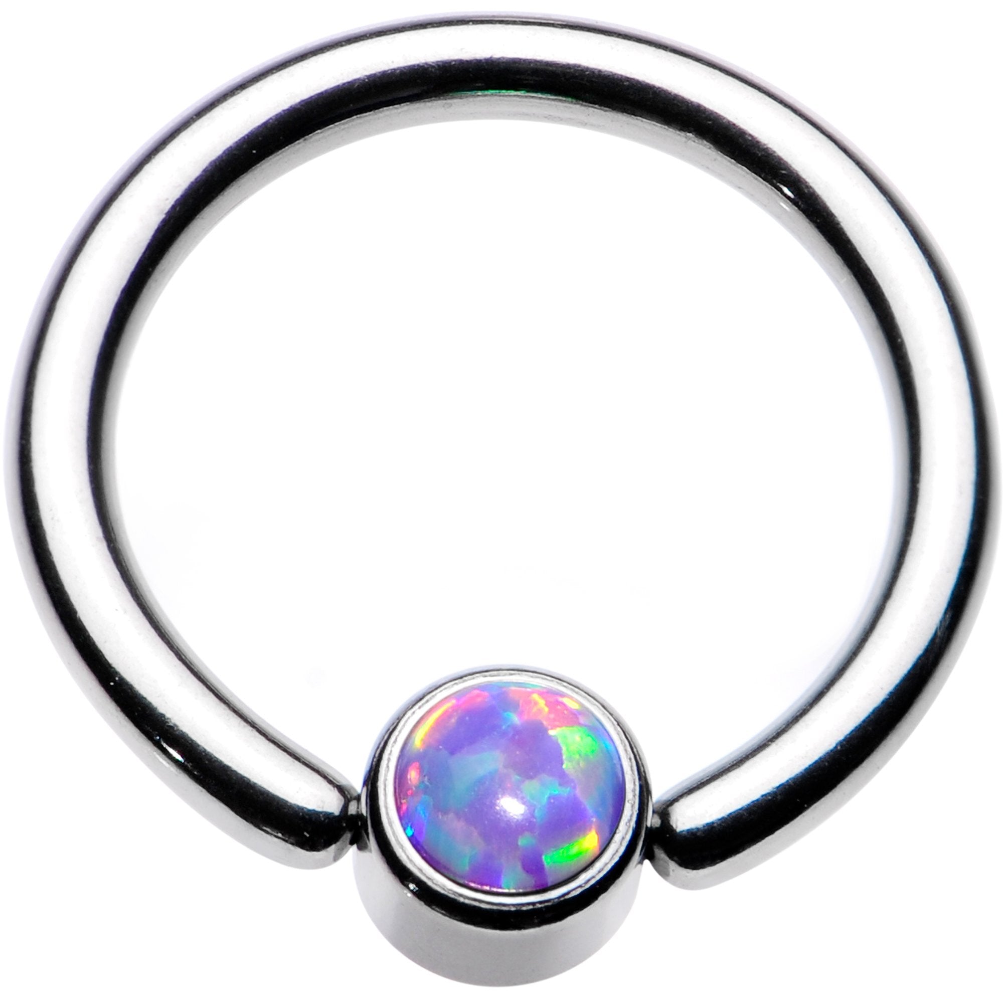 14 Gauge 3/8 Purple Faux Opal 4mm Disc BCR Captive Ring