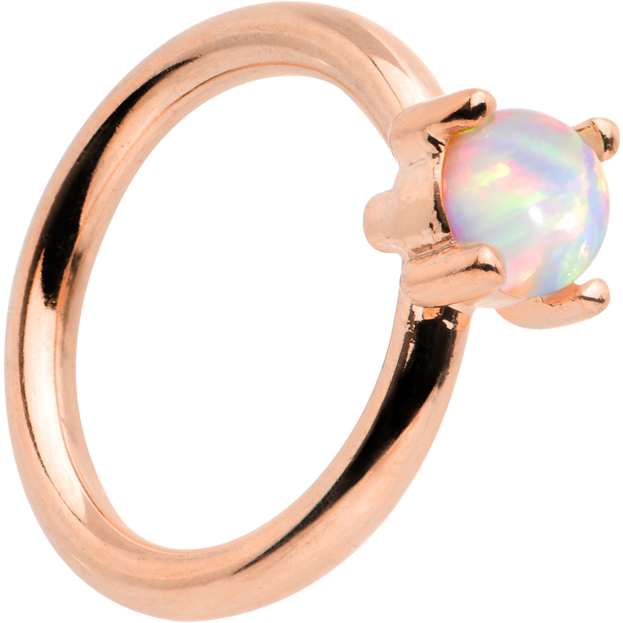 White Synthetic Opal Rose Gold IP Annealed Seamless Circular Ring