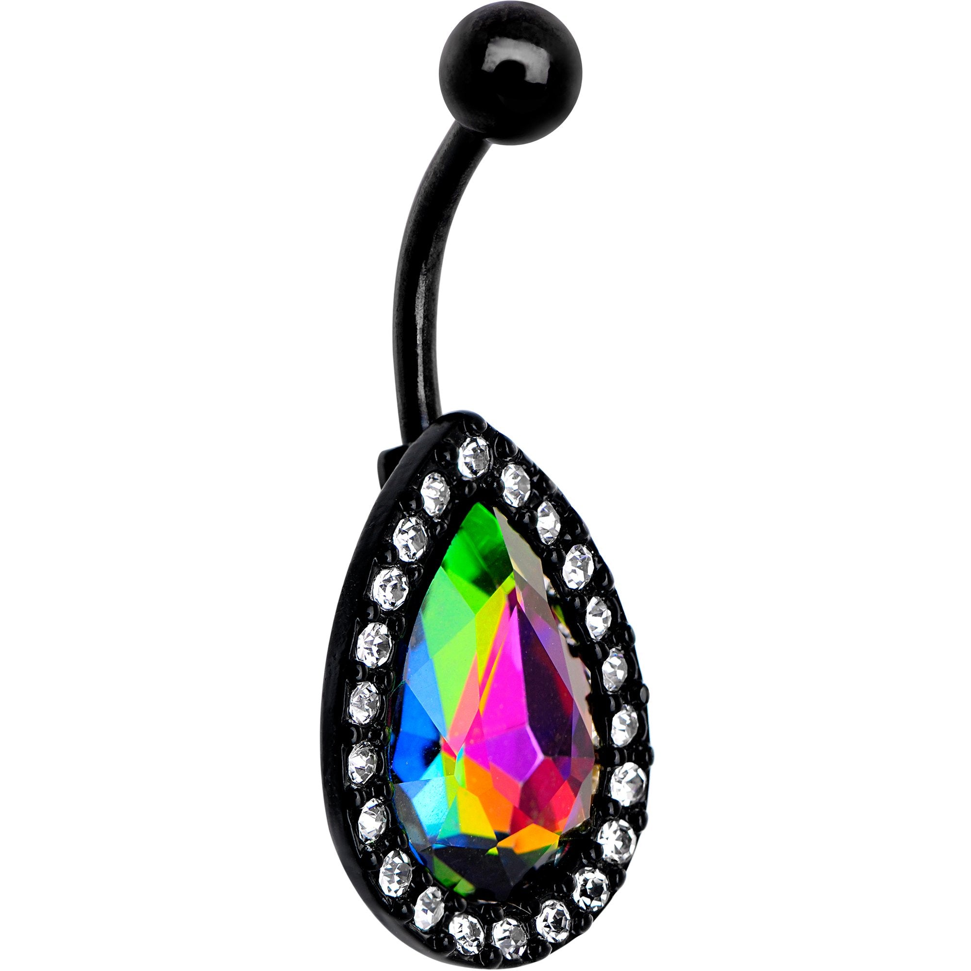 Clear Aurora Gem Black Anodized Teardrop Mirror Belly Ring