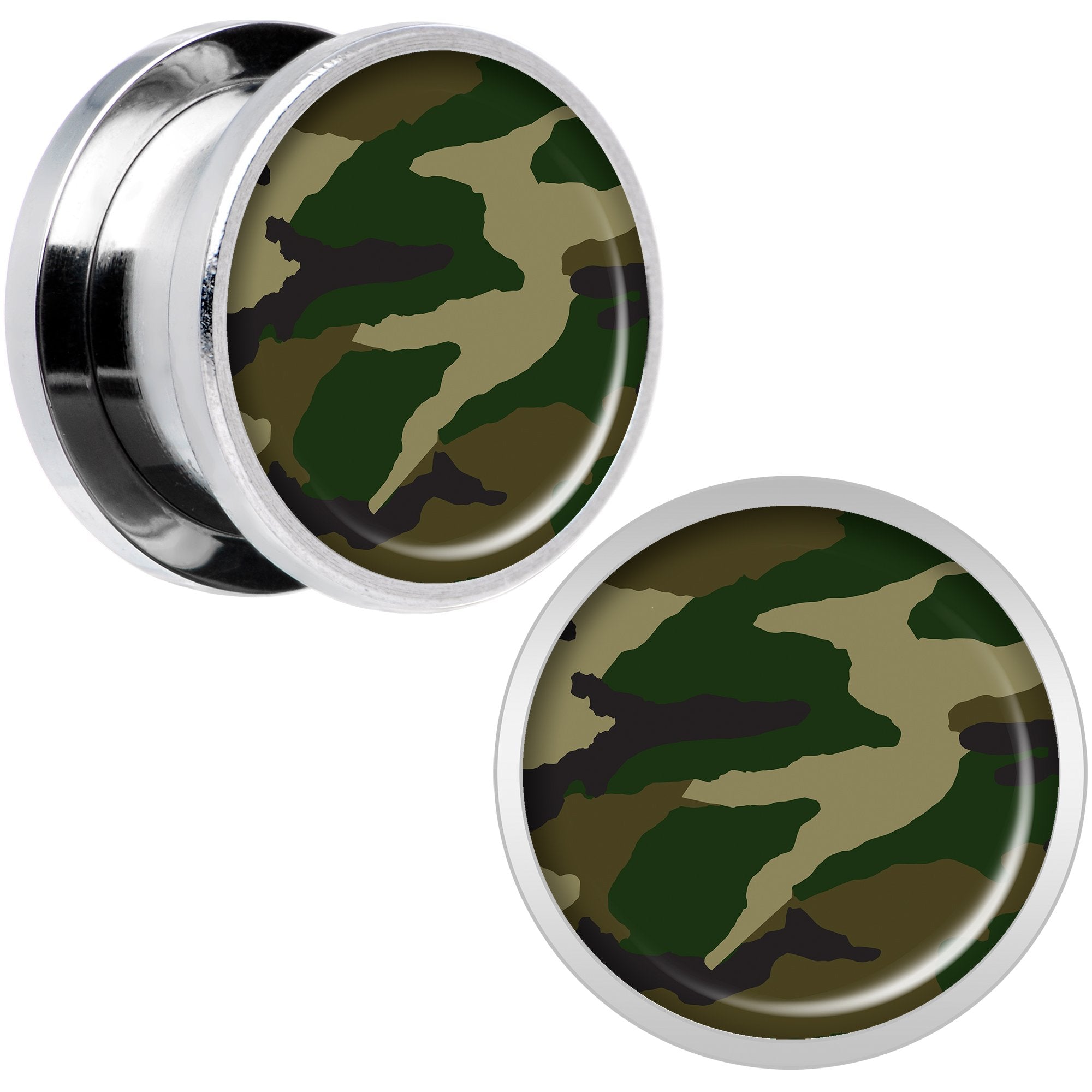 Woodland Camo Print Steel Screw Fit Plug Set 9/16