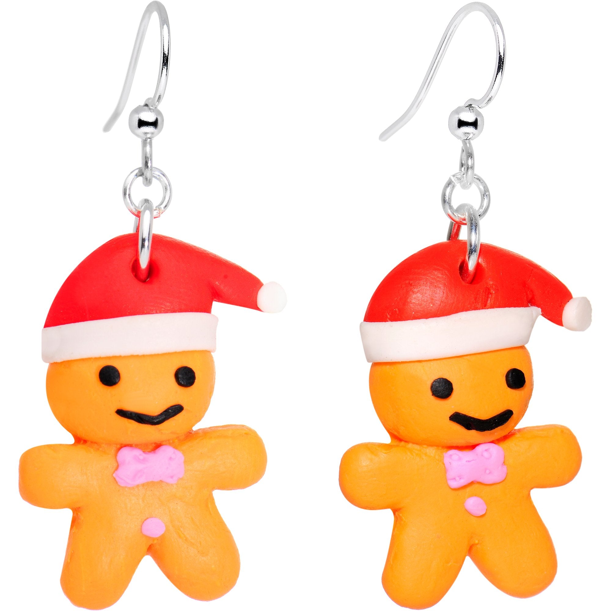 Silver Plated Holiday Gingerbread Santa Fishhook Earrings