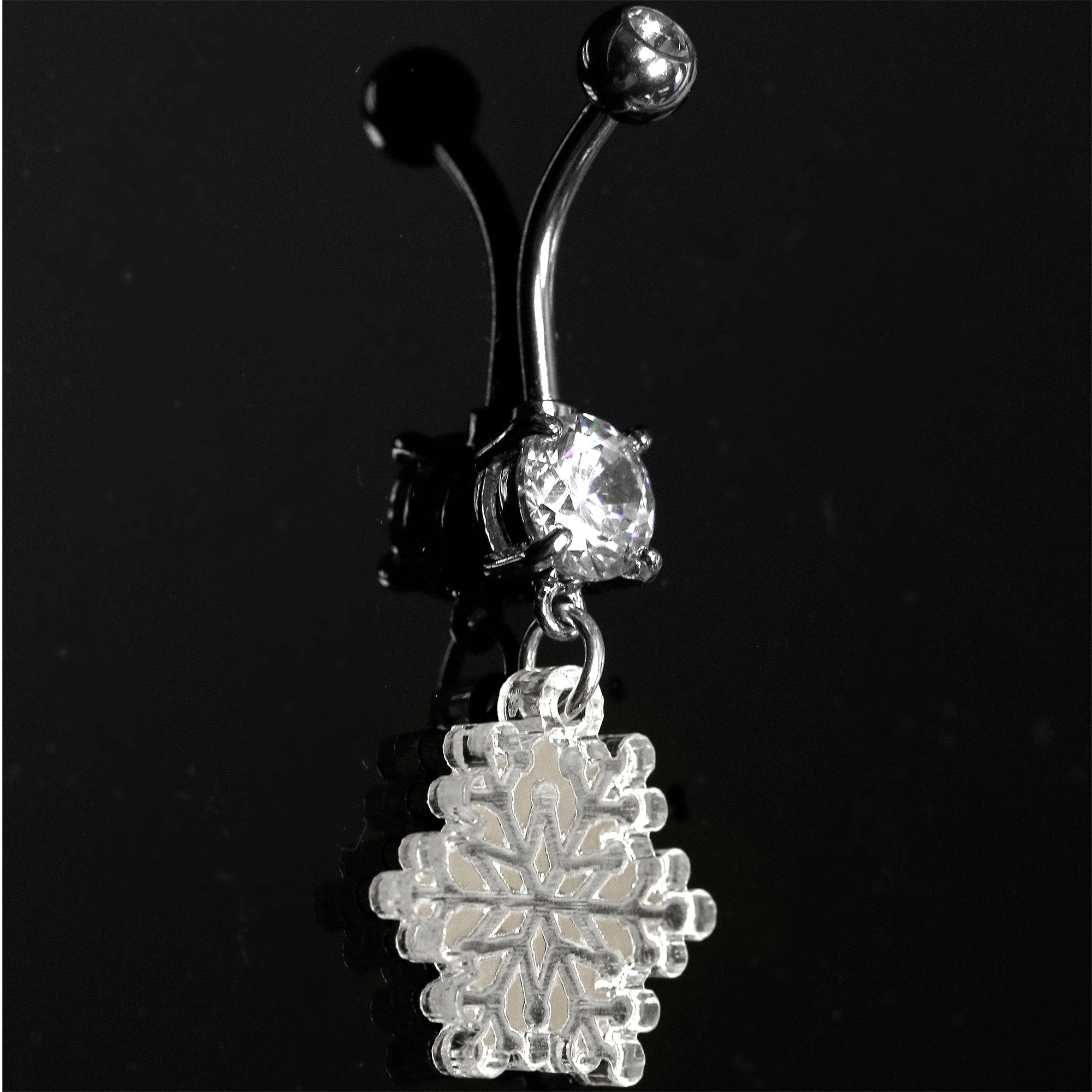 Clear Gem Winter Snowflake Dangle Belly Ring