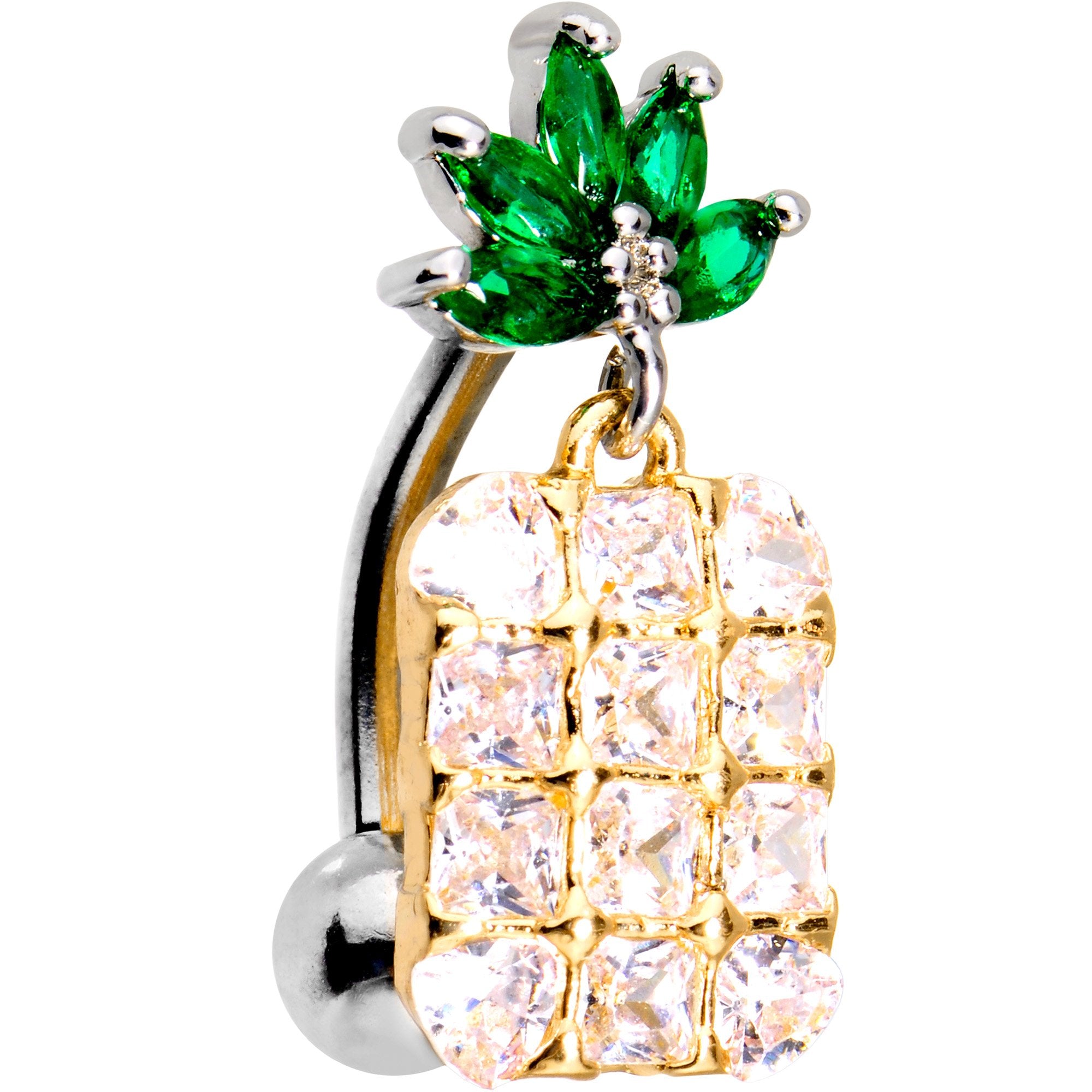 Clear Green Gem Princess Pineapple Top Mount Belly Ring