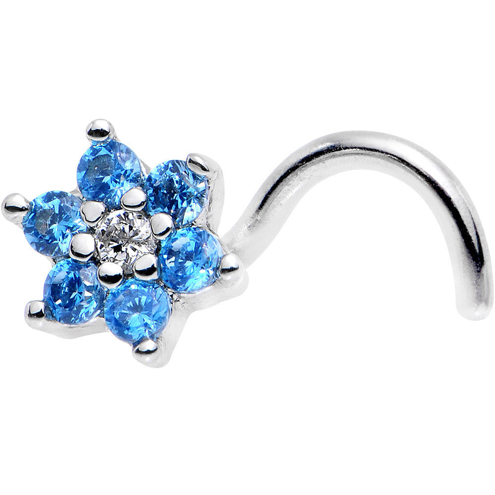 18 Gauge 1/4 Aqua Blue and Clear CZ Gem Flower Left Nose Screw