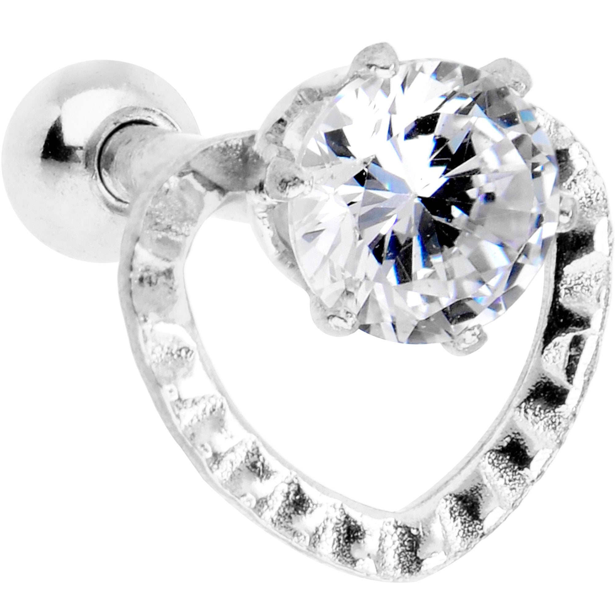 Clear CZ Gem Valentine Heart Cartilage Tragus Piercing