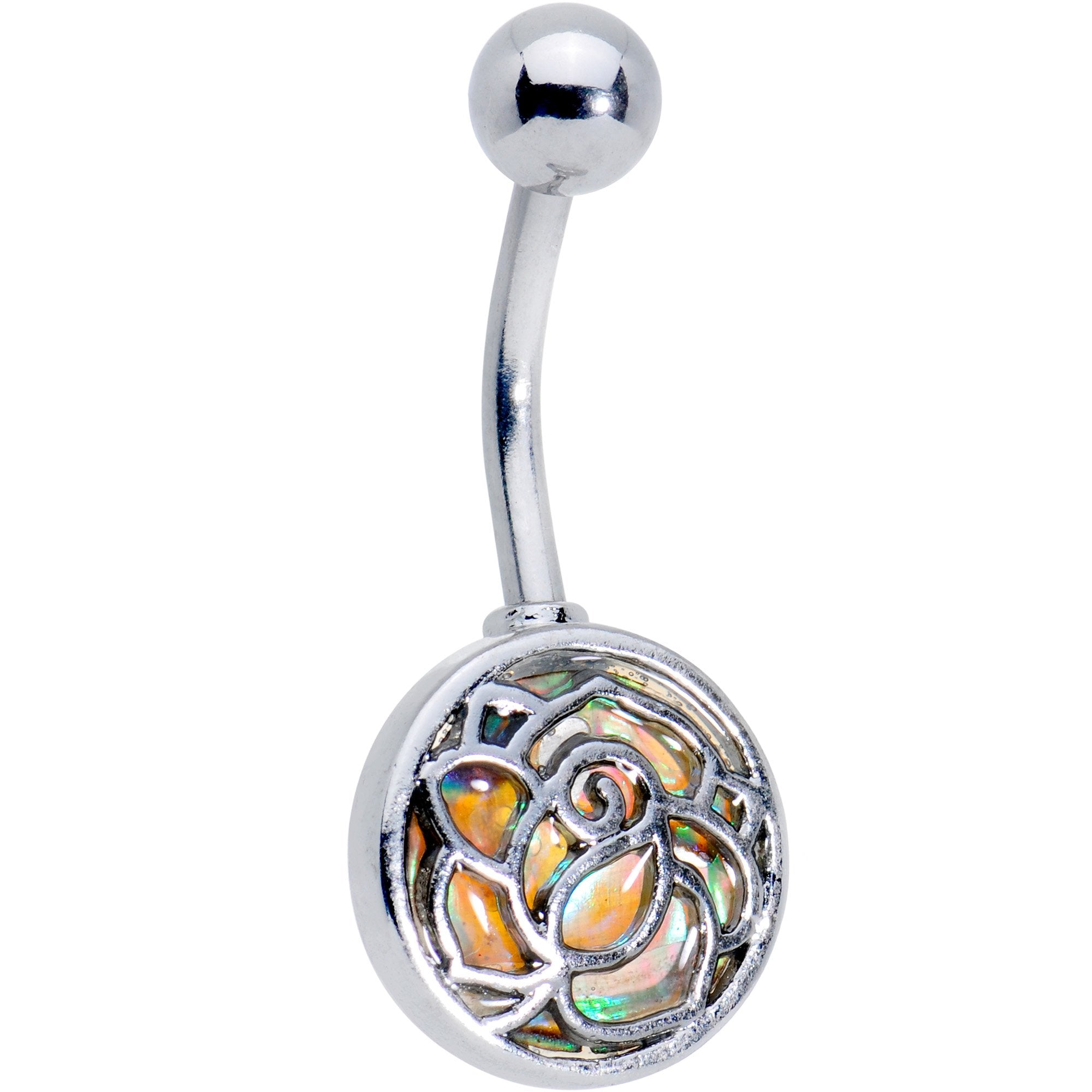 Iridescent Ornate Rose Flower Belly Ring