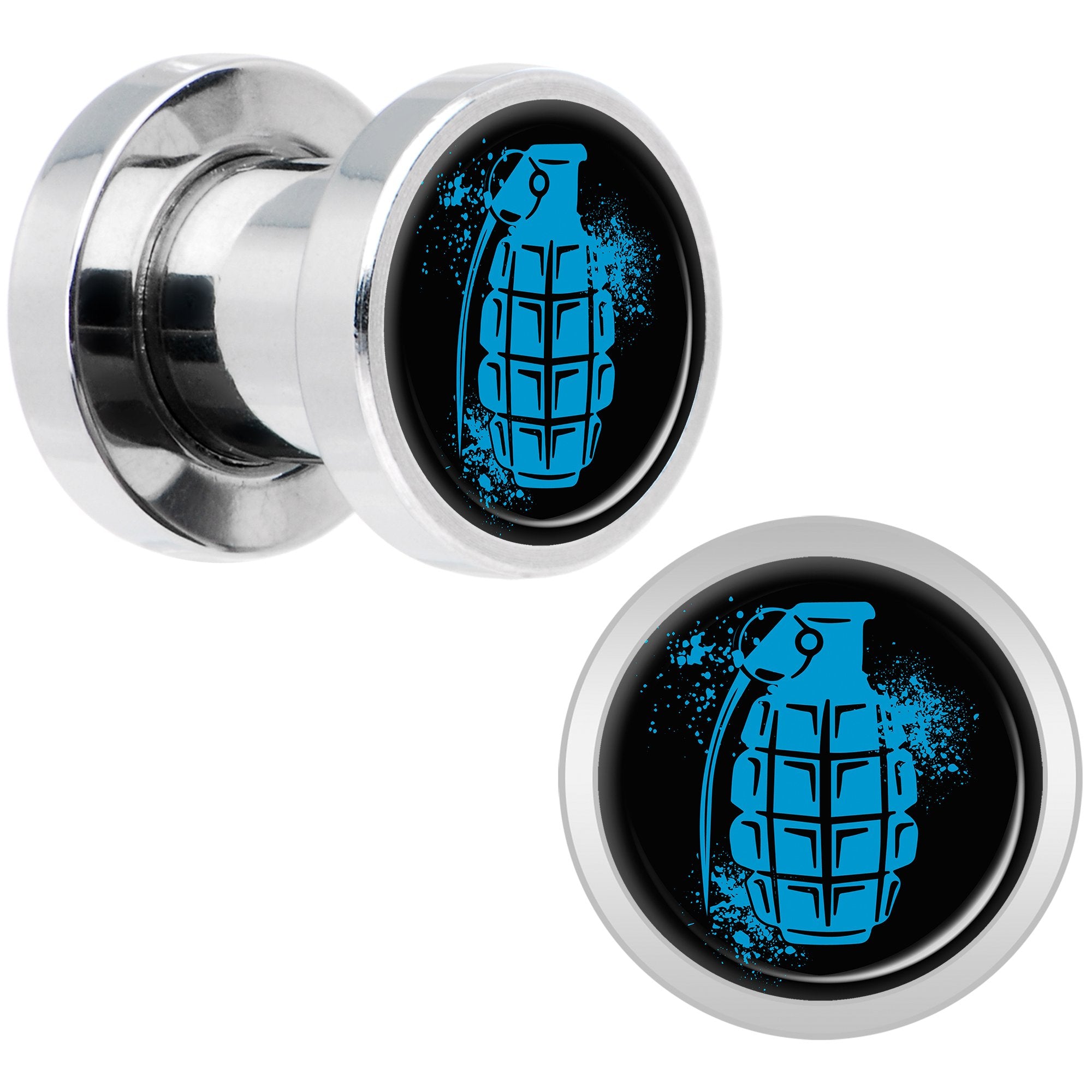 Blue Grenade Steel Screw Fit Plug Set 2 Gauge