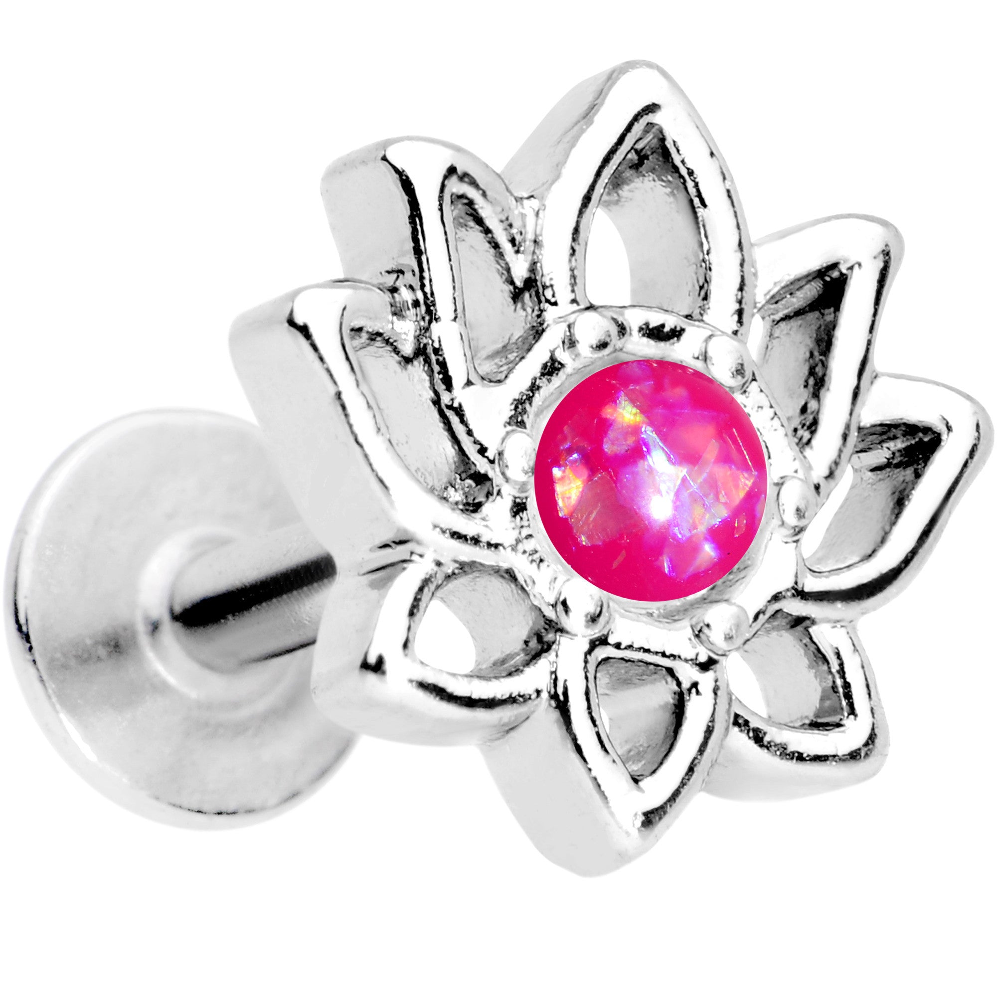 16 Gauge 1/4 Pink Faux Opal Lotus Flower Tragus Cartilage Earring