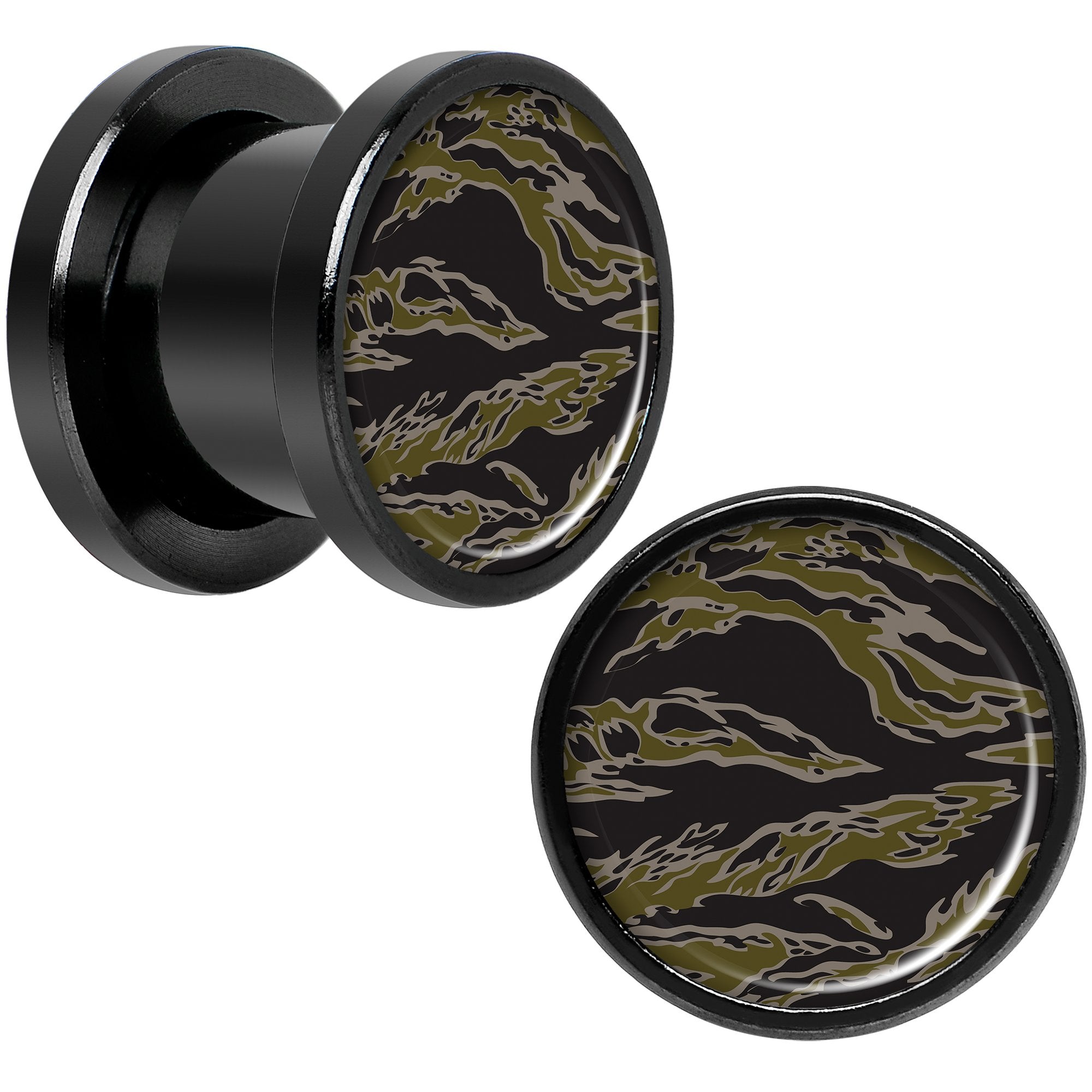 Tiger Camo Print Black Anodized Screw Fit Plug Set 00 Gauge