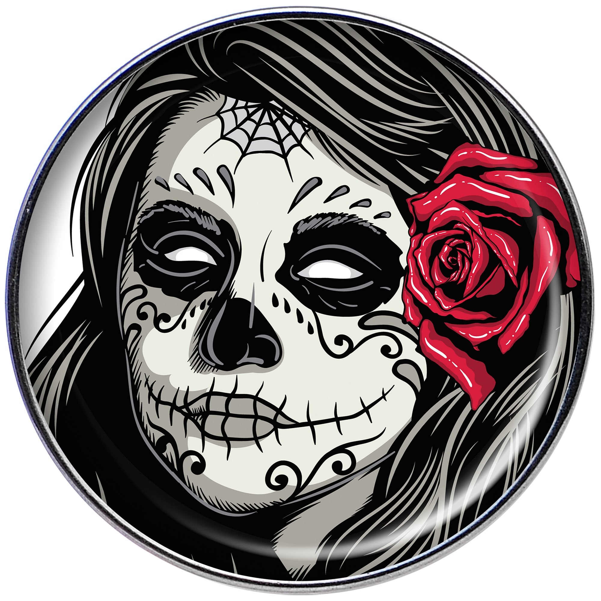 Katrina Sugar Skull with Rose Flower Barbell Tongue Ring