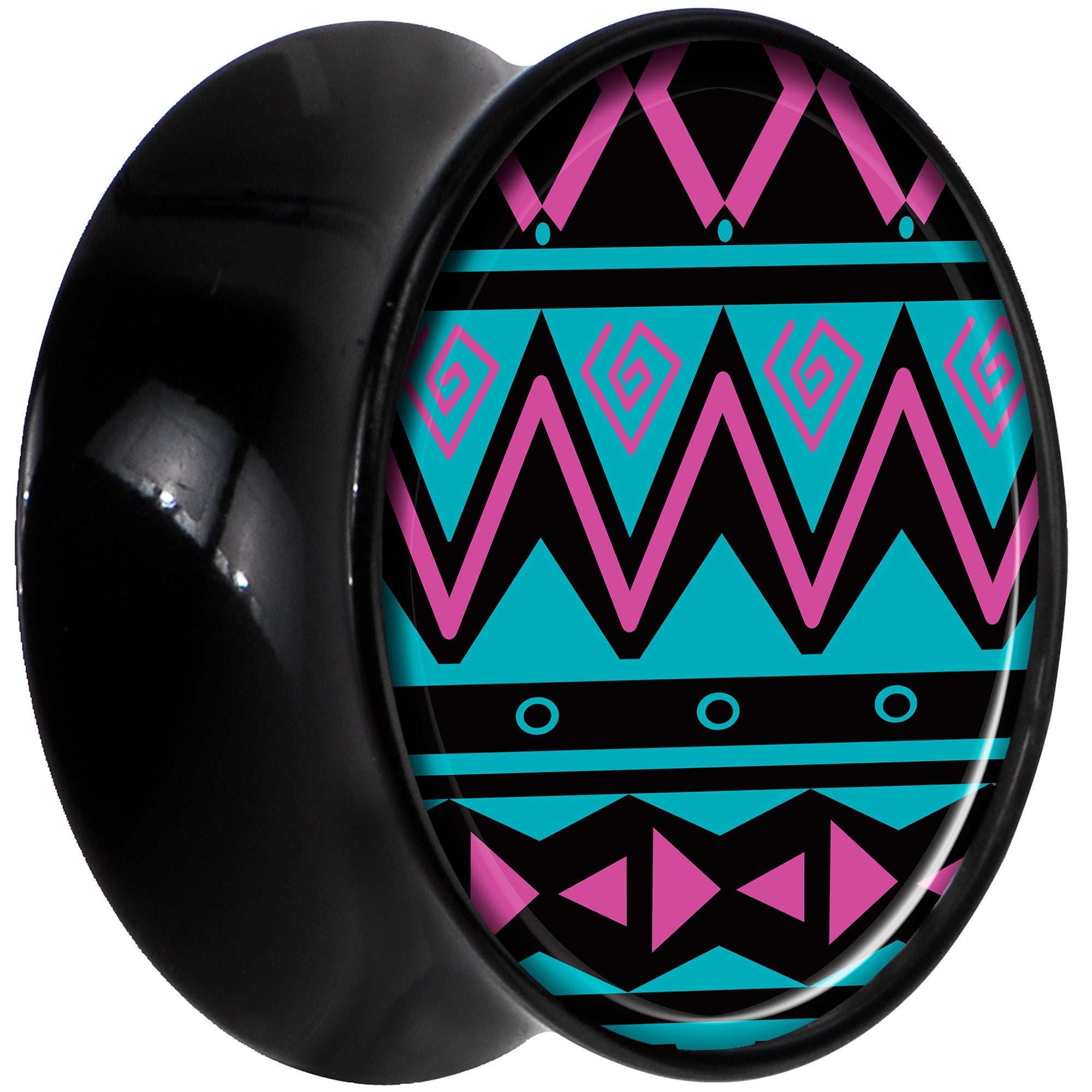 Black Acrylic Pink Teal Tribal Print Saddle Plug Set 18mm