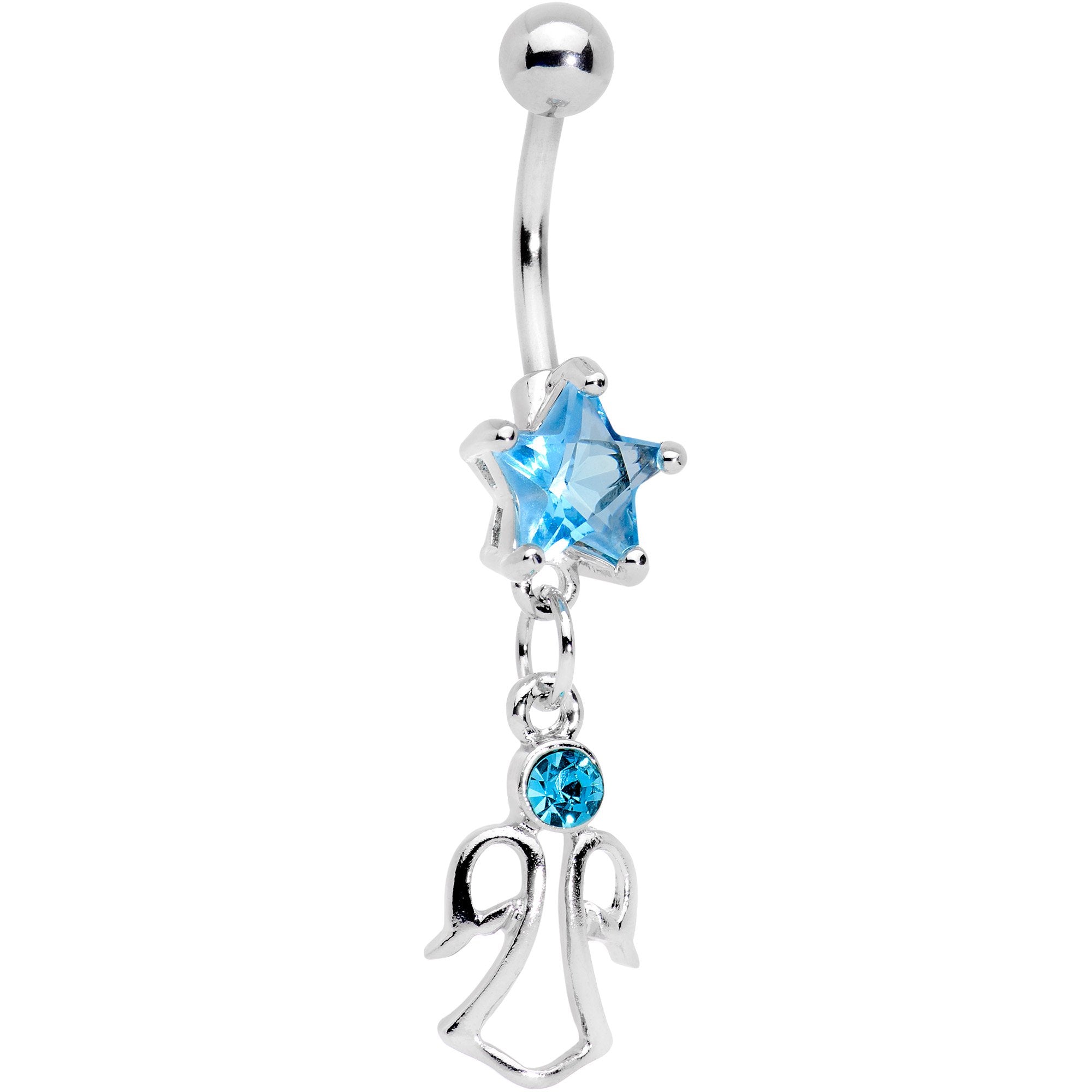 Blue Gem Star and Angel Dangle Belly Ring