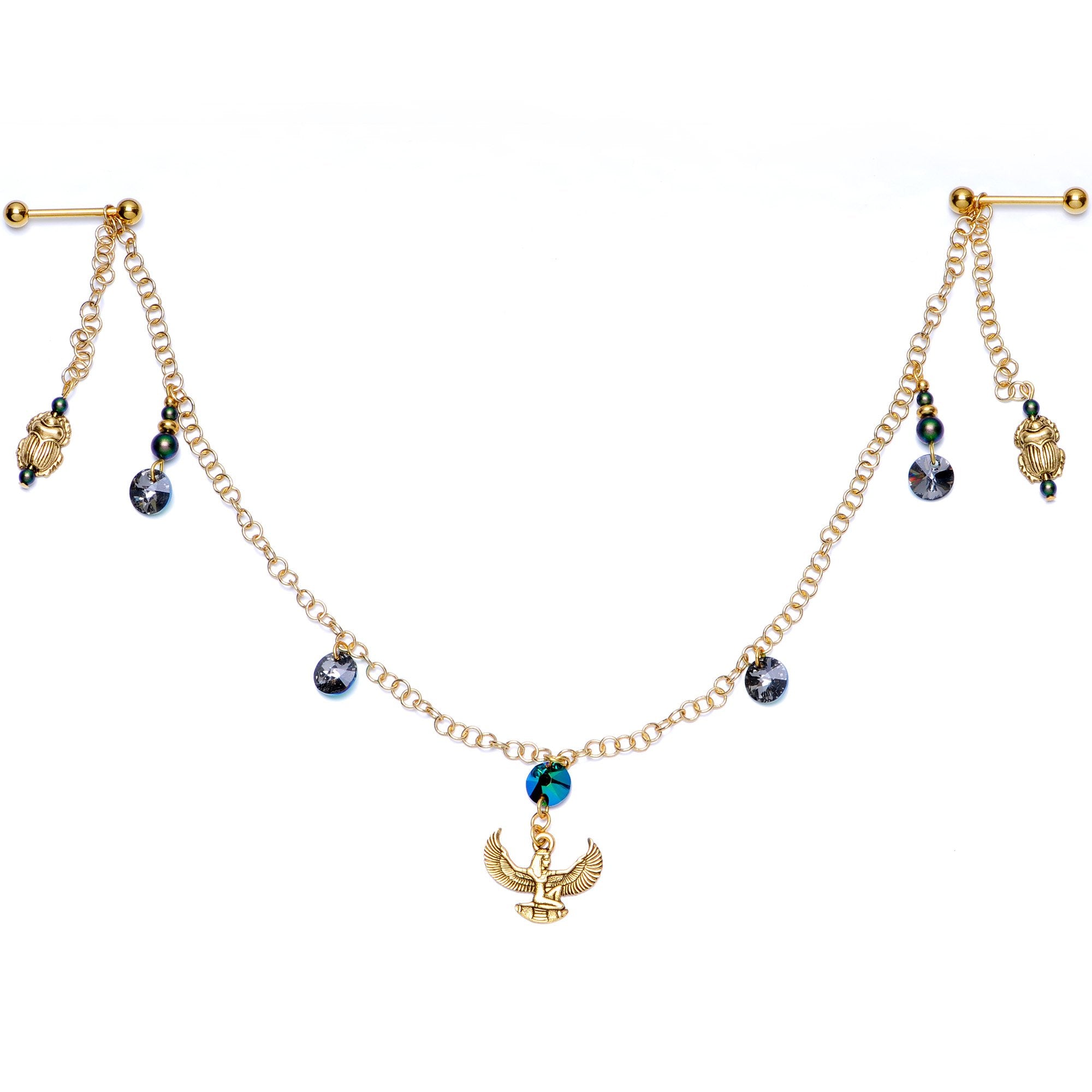 Egyptian Goddess Dangle Nipple Chain Created with Crystals