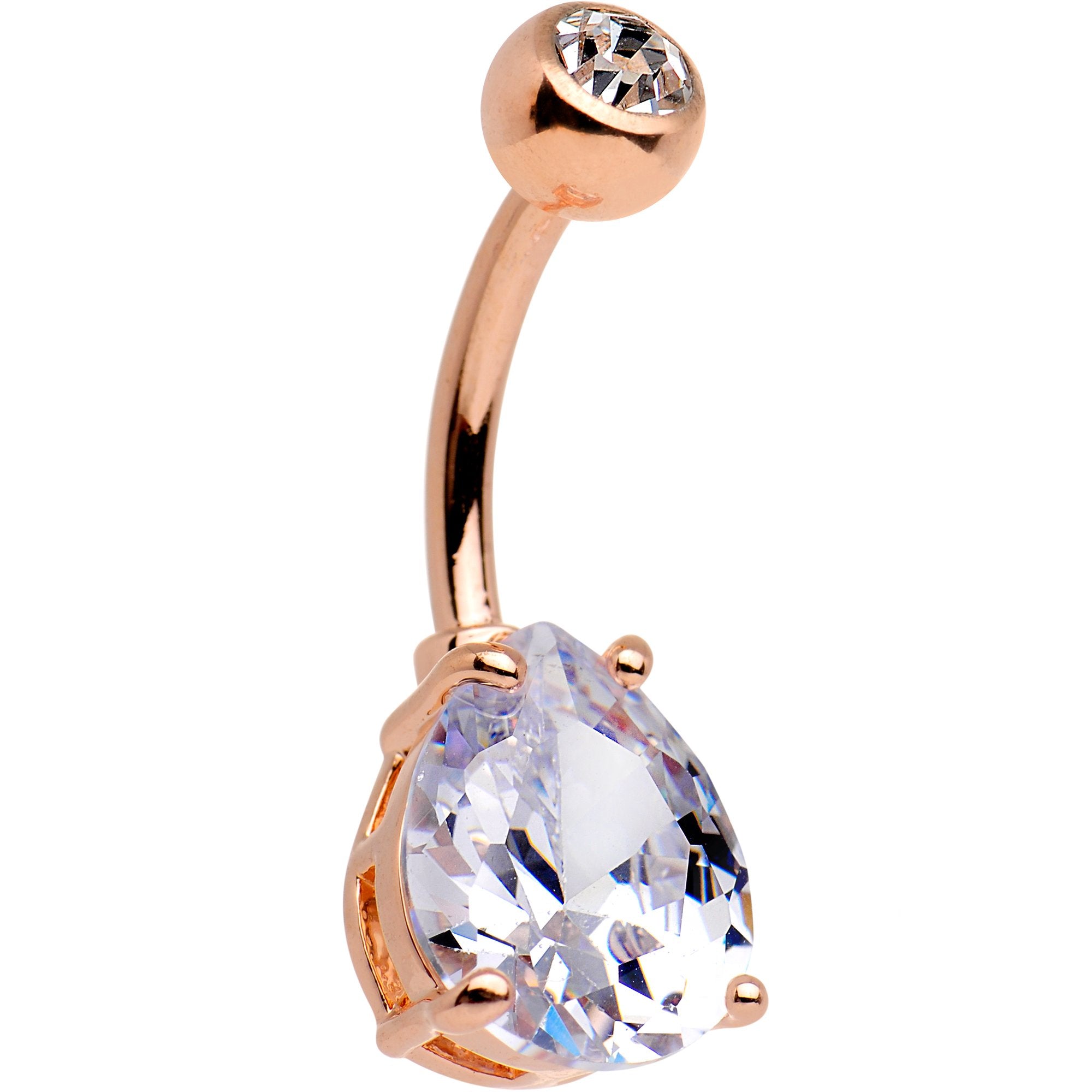 Large Clear CZ Gem 14kt Rose Gold Plated Steel Cry for Me Belly Ring