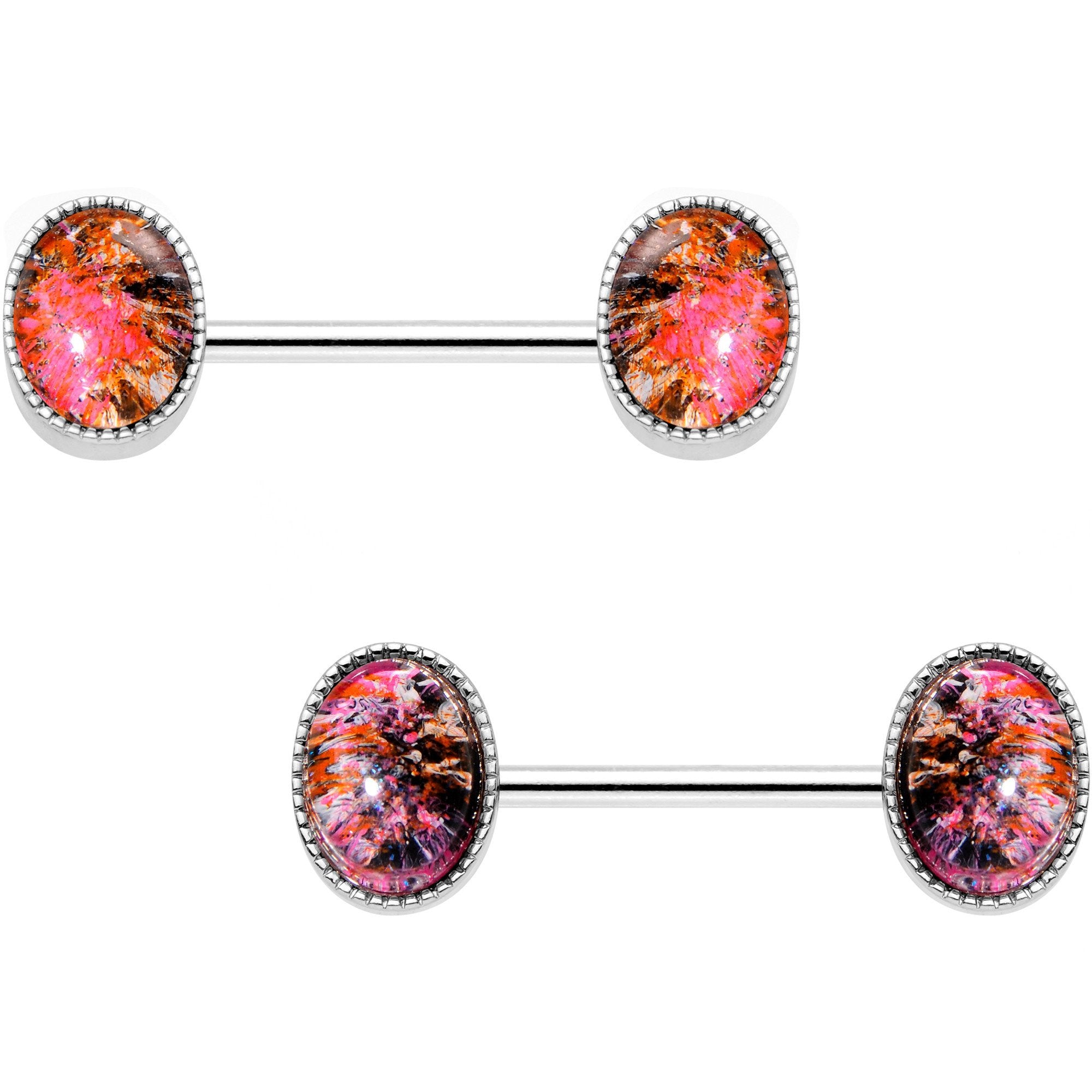 Pink Gem Goddess Framed Barbell Nipple Ring Set