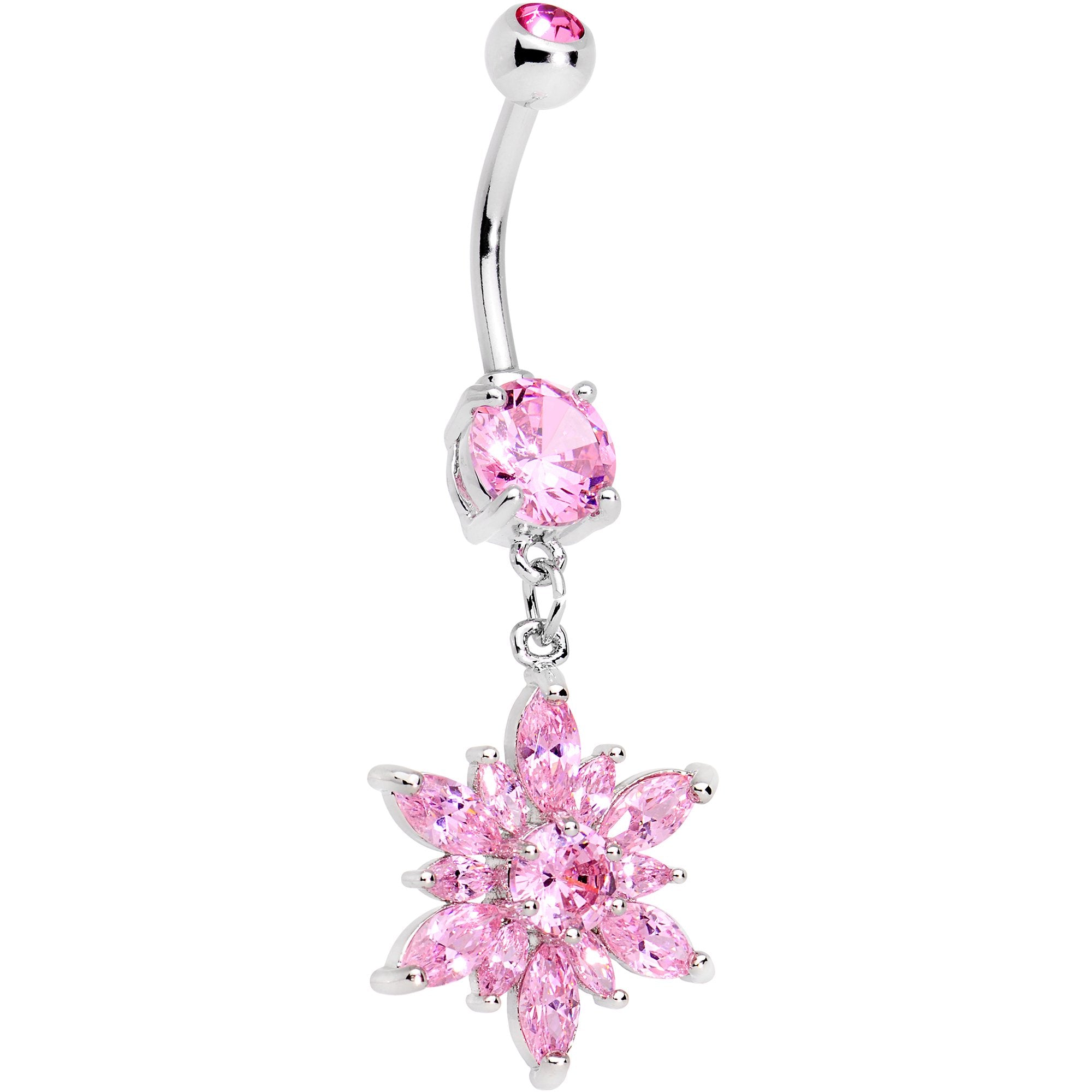 Pink Gem Snowflake Burst Dangle Belly Ring