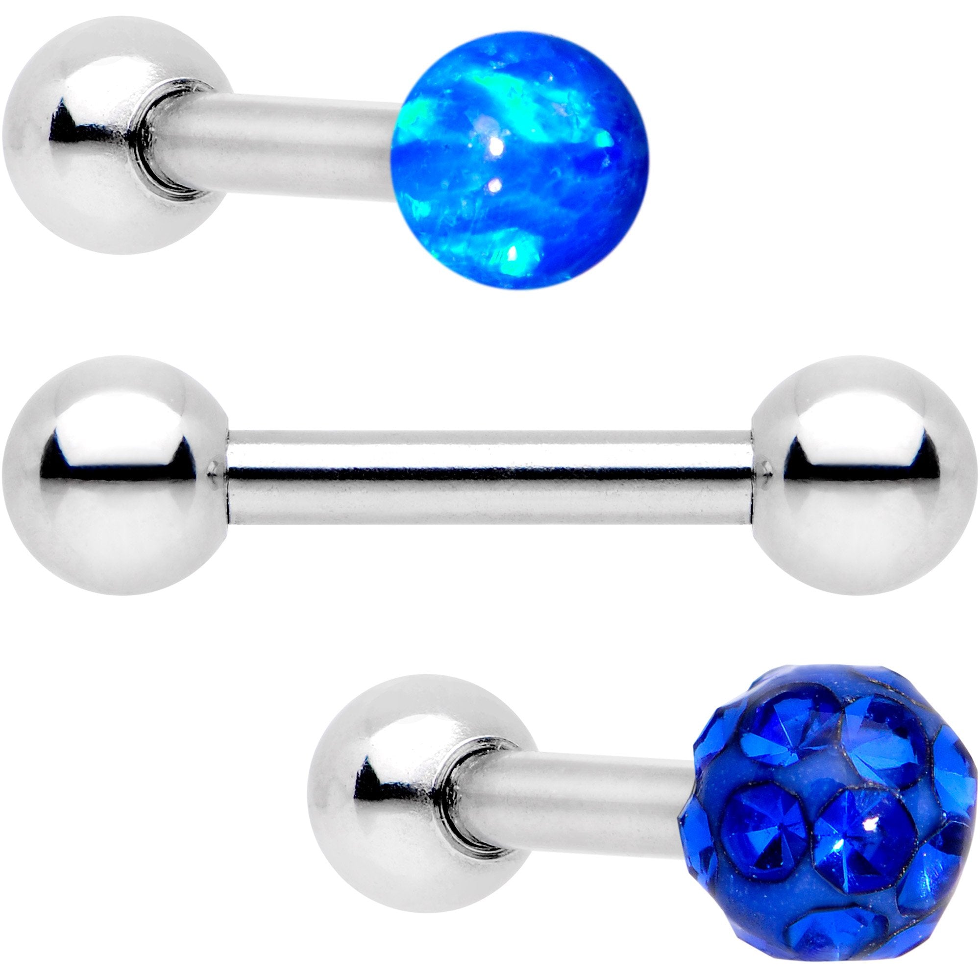 16 Gauge 1/4 Blue Faux Opal Ball Cartilage Tragus Earring 3 Pack Set