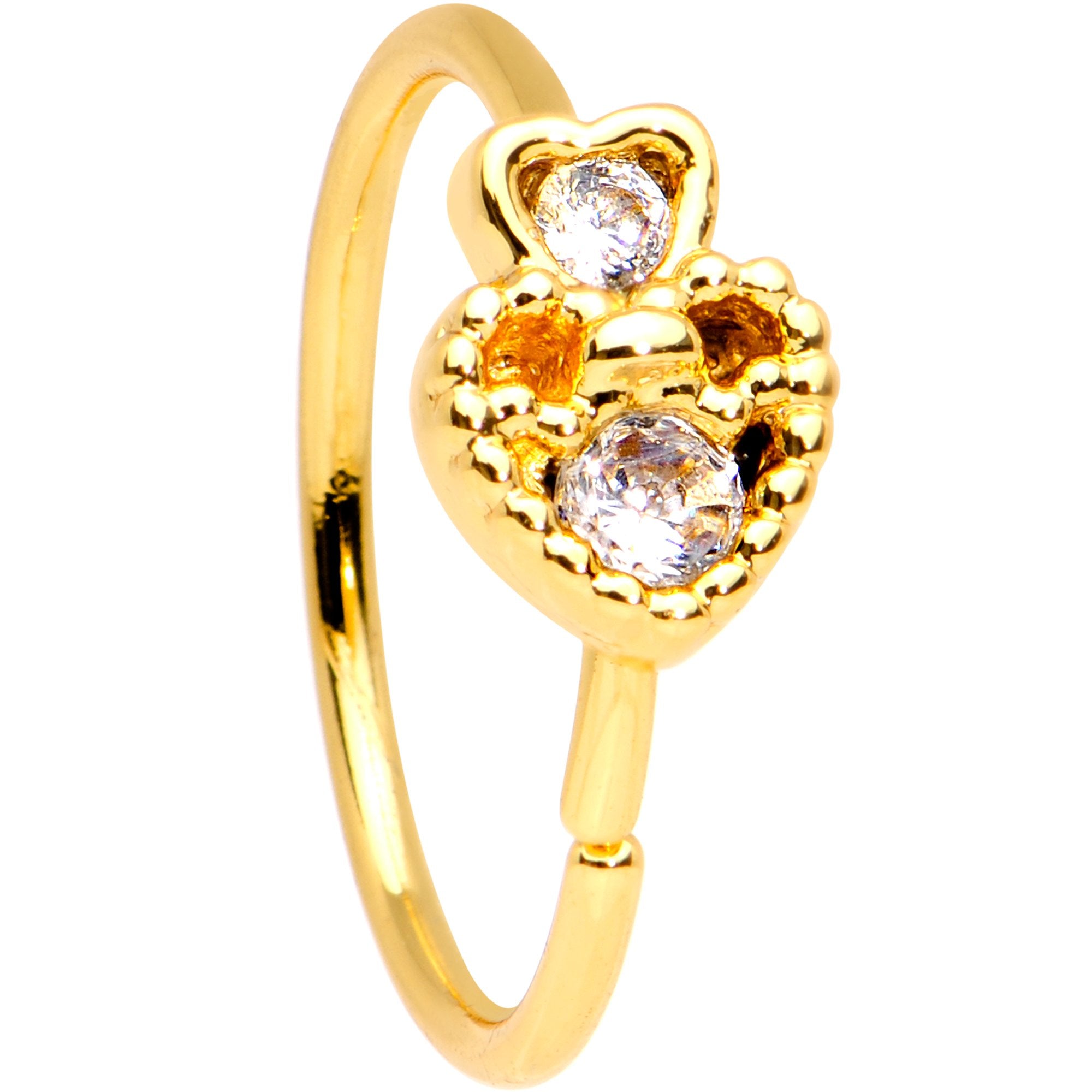 20 Gauge 3/8 Clear CZ Gem Gold PVD Heart Seamless Circular Ring