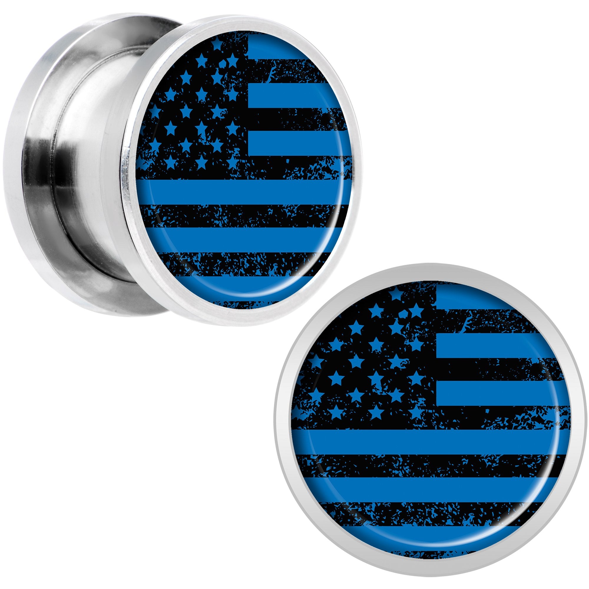 Blue American Flag Steel Screw Fit Plug Set 1/2