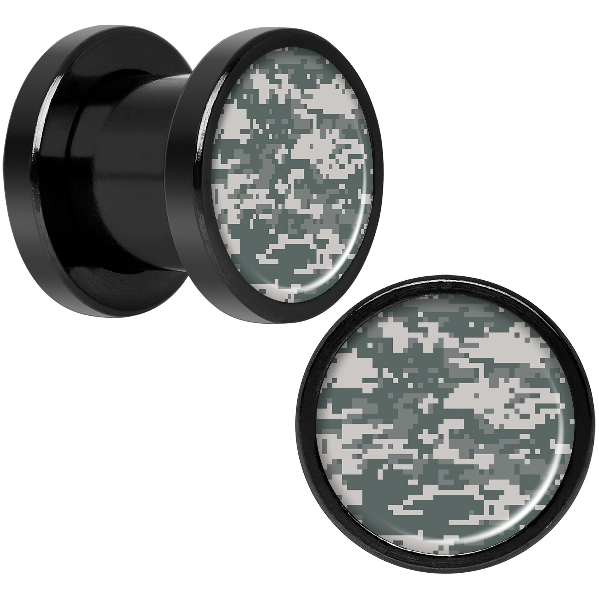 Digital Camo Print Black Anodized Screw Fit Plug Set 0 Gauge