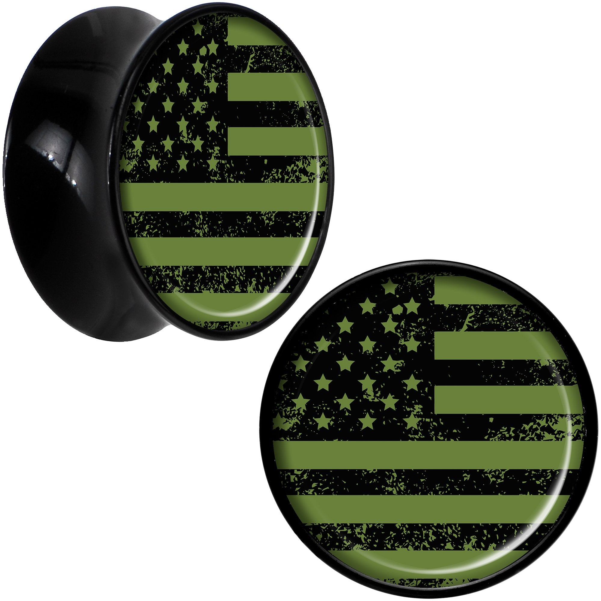 Black Acrylic Green American Flag Saddle Plug Set 20mm