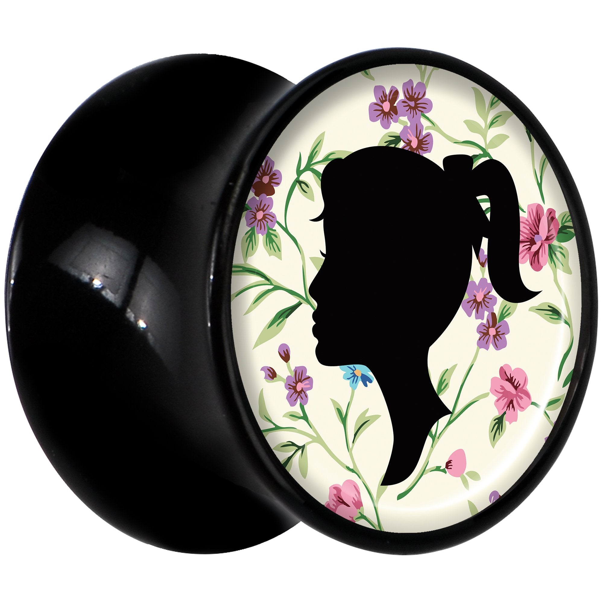 Black Acrylic Man Woman Floral Silhouette Saddle Plug Set 1/2