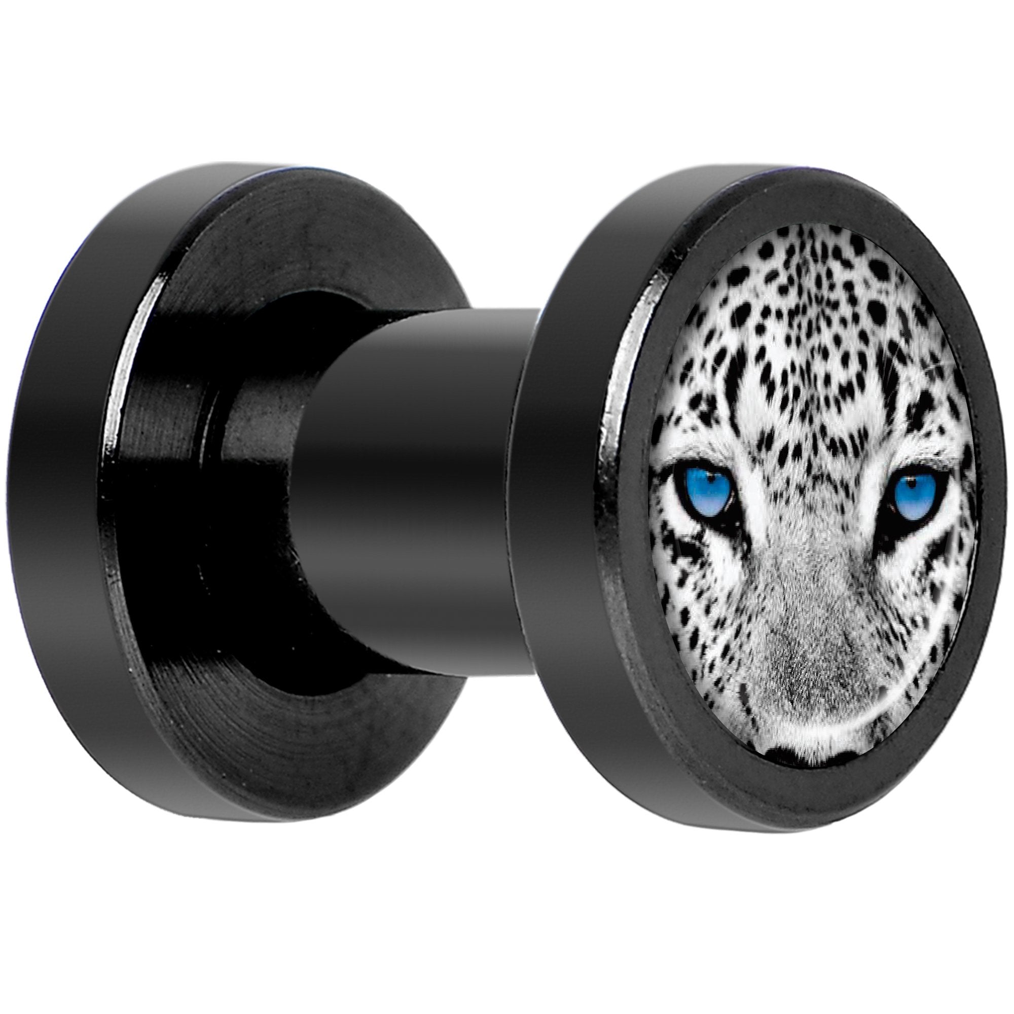 Black White Leopard Eyes Black Anodized Screw Fit Plug Set 4 Gauge