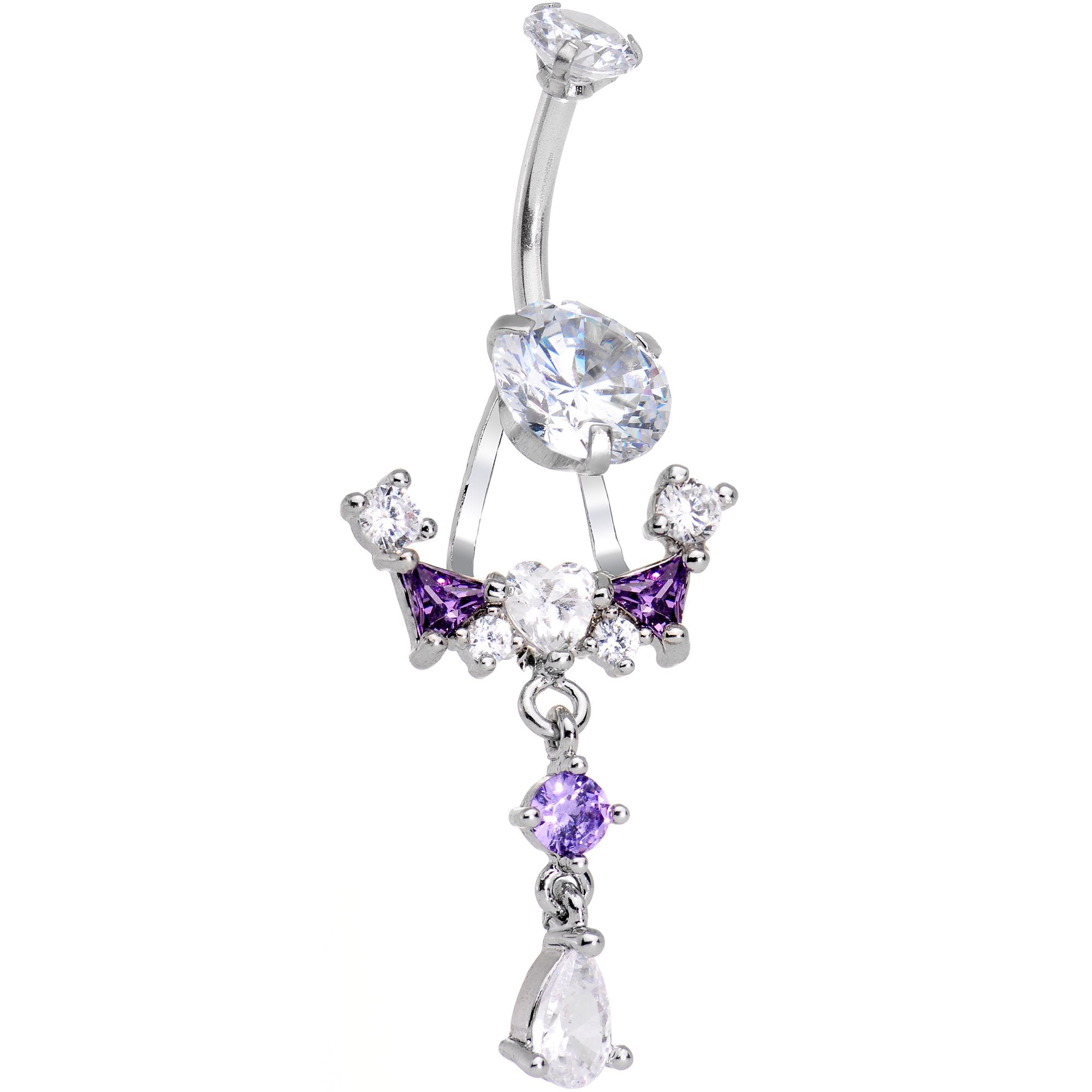 Clear Purple CZ Gem Alluring Elegance Dangle Belly Ring