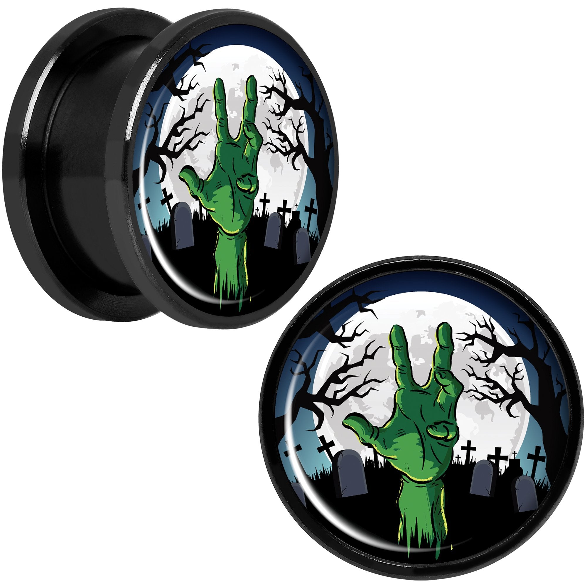 Cemetery Zombie Hand Halloween Black Anodized Plug Set 5/8