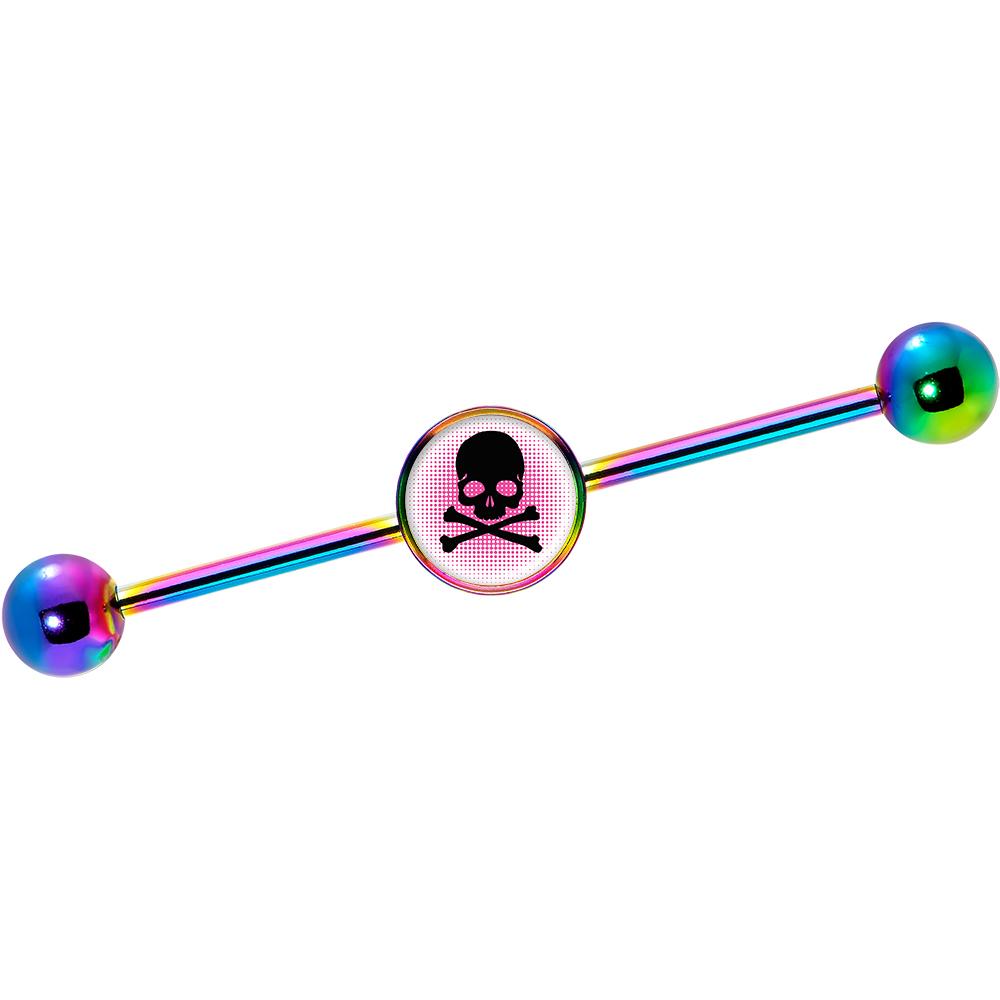 14 Gauge Pink Rainbow Skull Rainbow Industrial Barbell 37mm