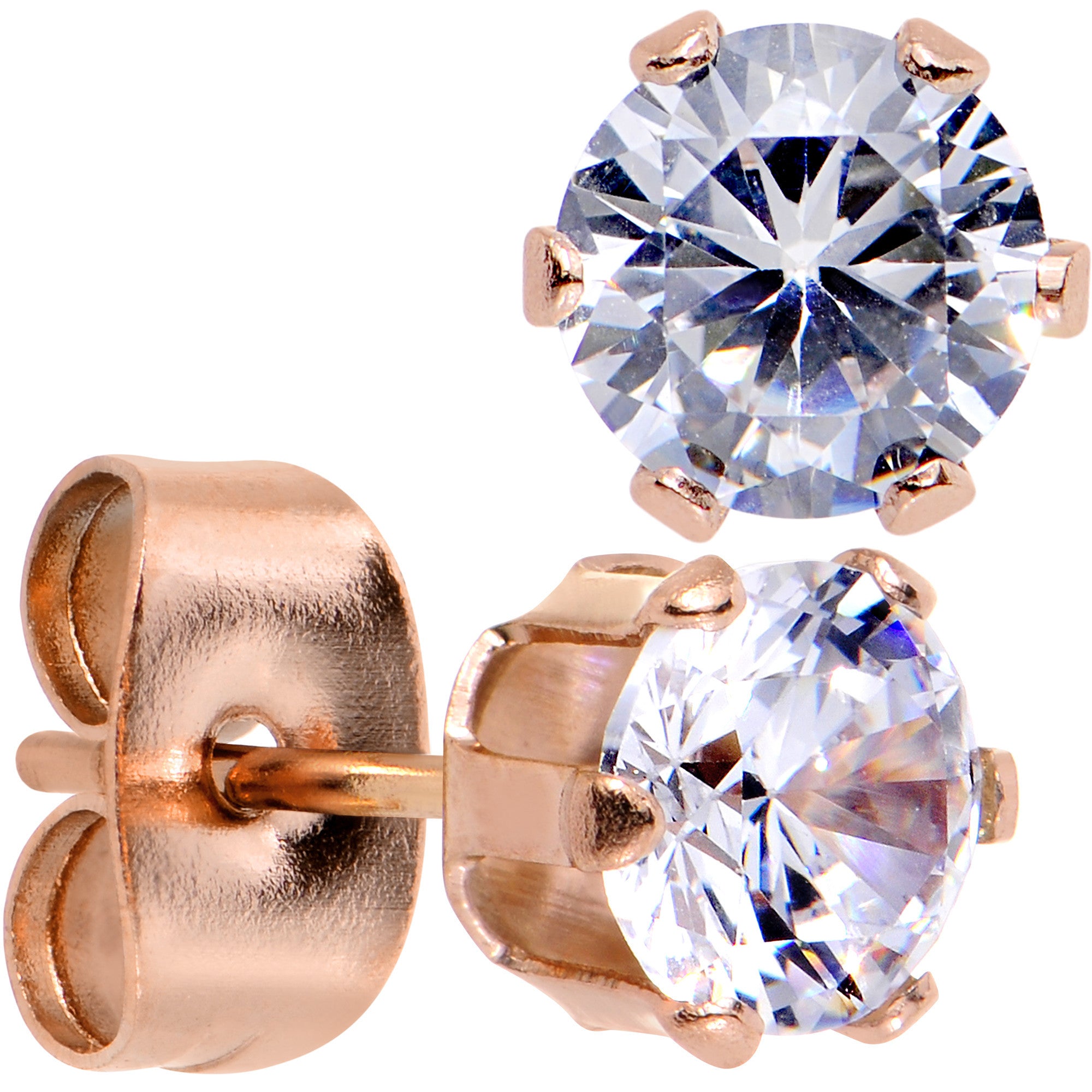 5mm Clear CZ Gem Rose Gold IP Post Stud Earrings