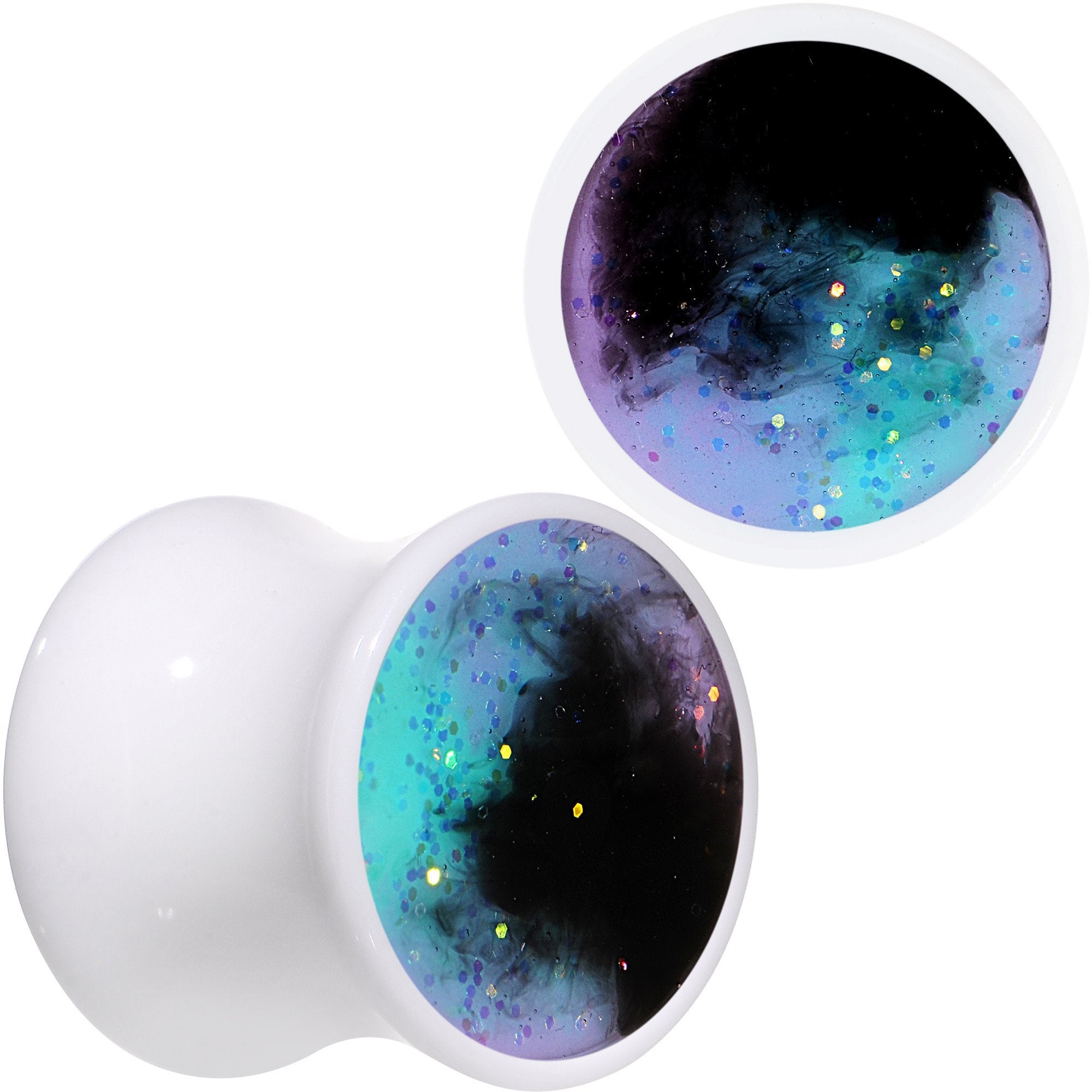 Deep Space Galaxy White Acrylic Saddle Plug Set Available Sizes 0 Gauge to 20mm