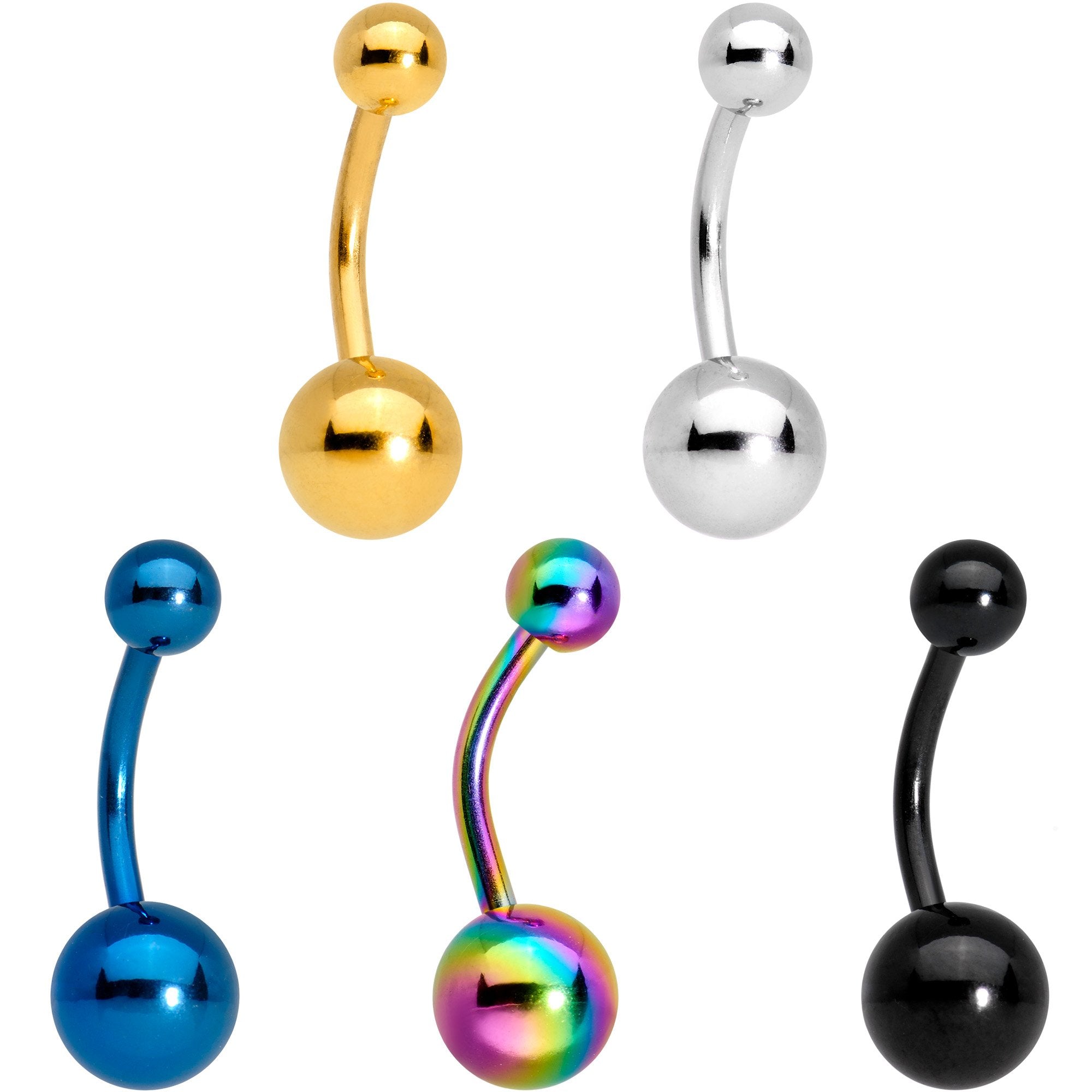 Multi Color Anodized Titanium Belly Ring Set of 5