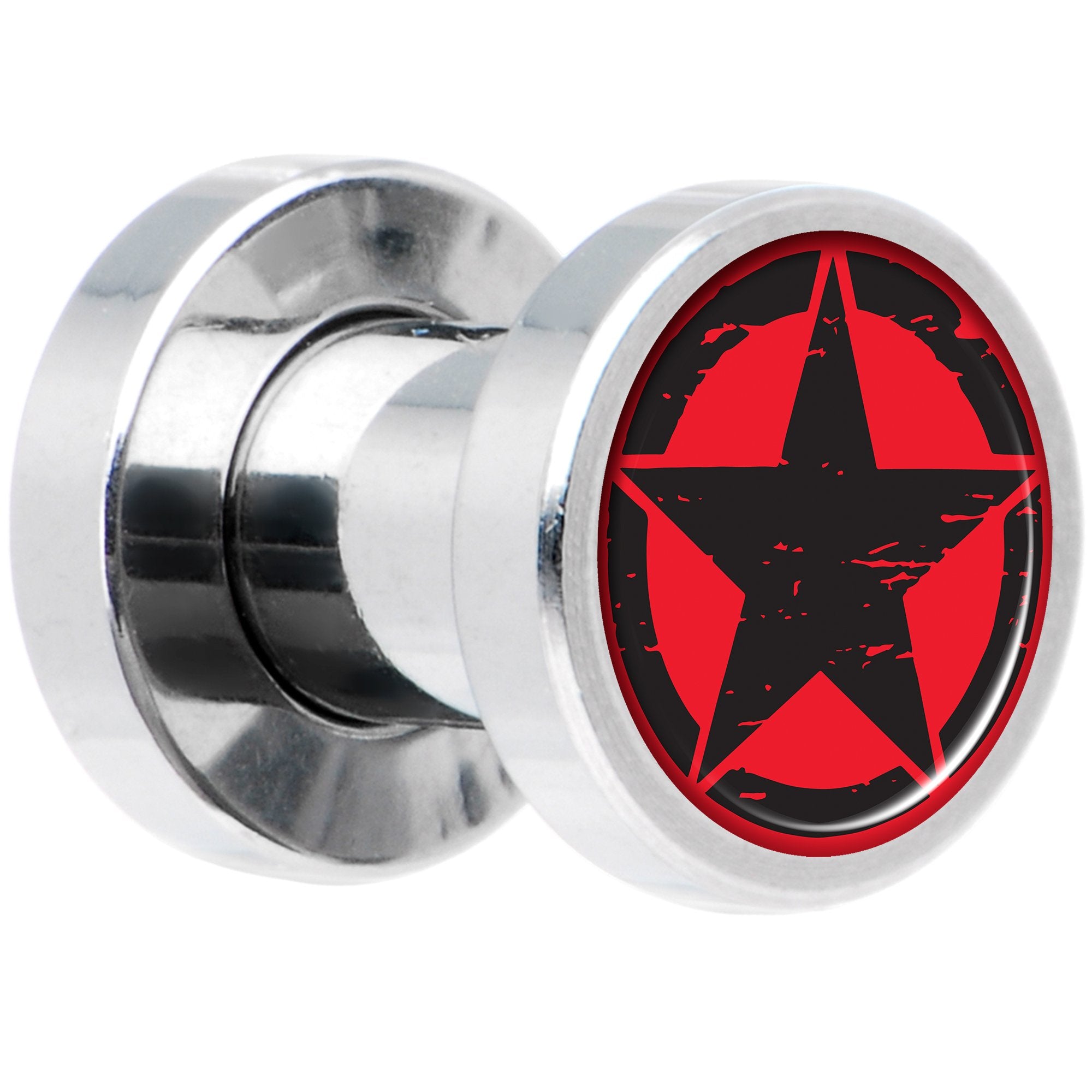 Black Red Distressed Star Steel Screw Fit Plug Set 4 Gauge