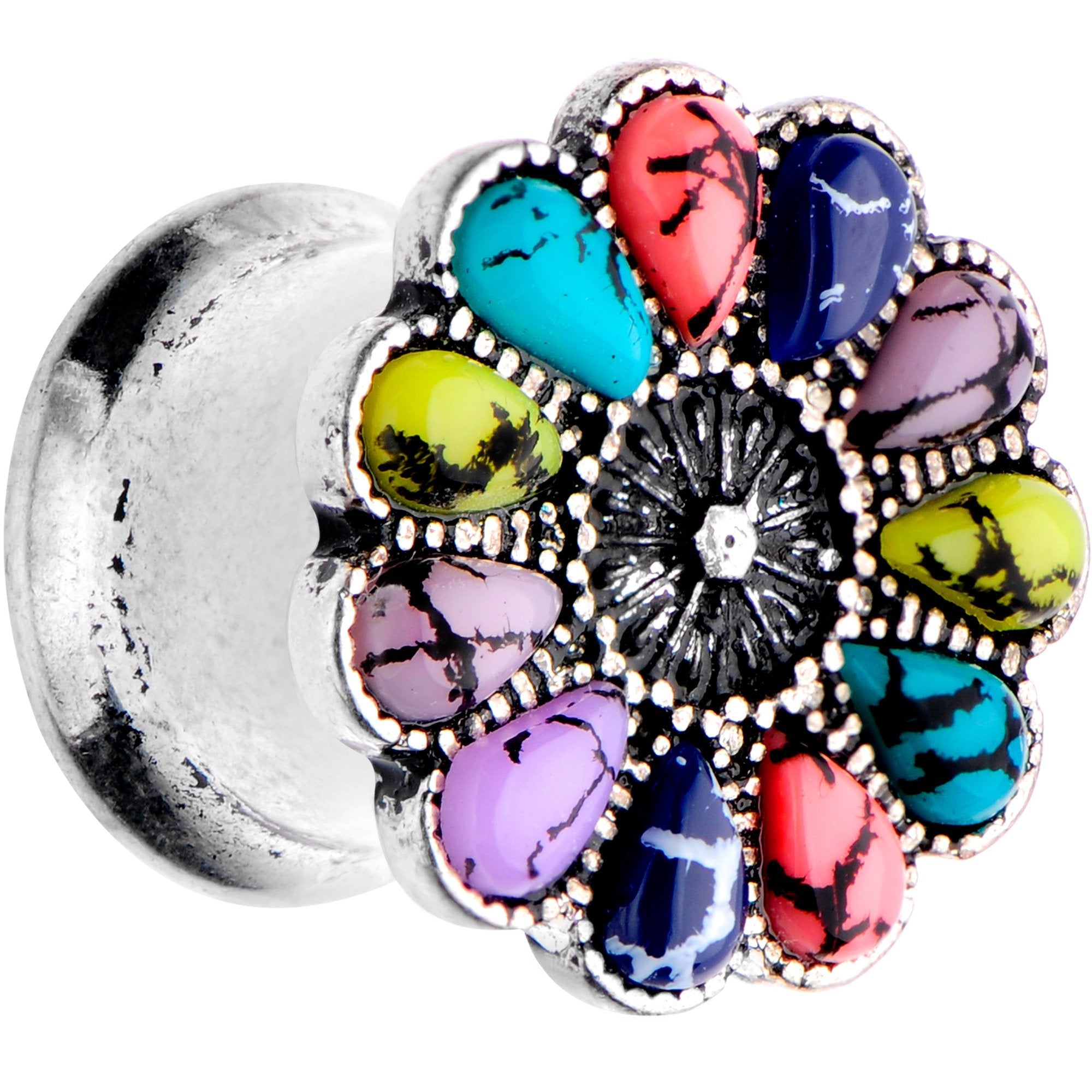 Southwestern Pinwheel Flower Double Flare Plug Set Set 2 Gauge to 22mm