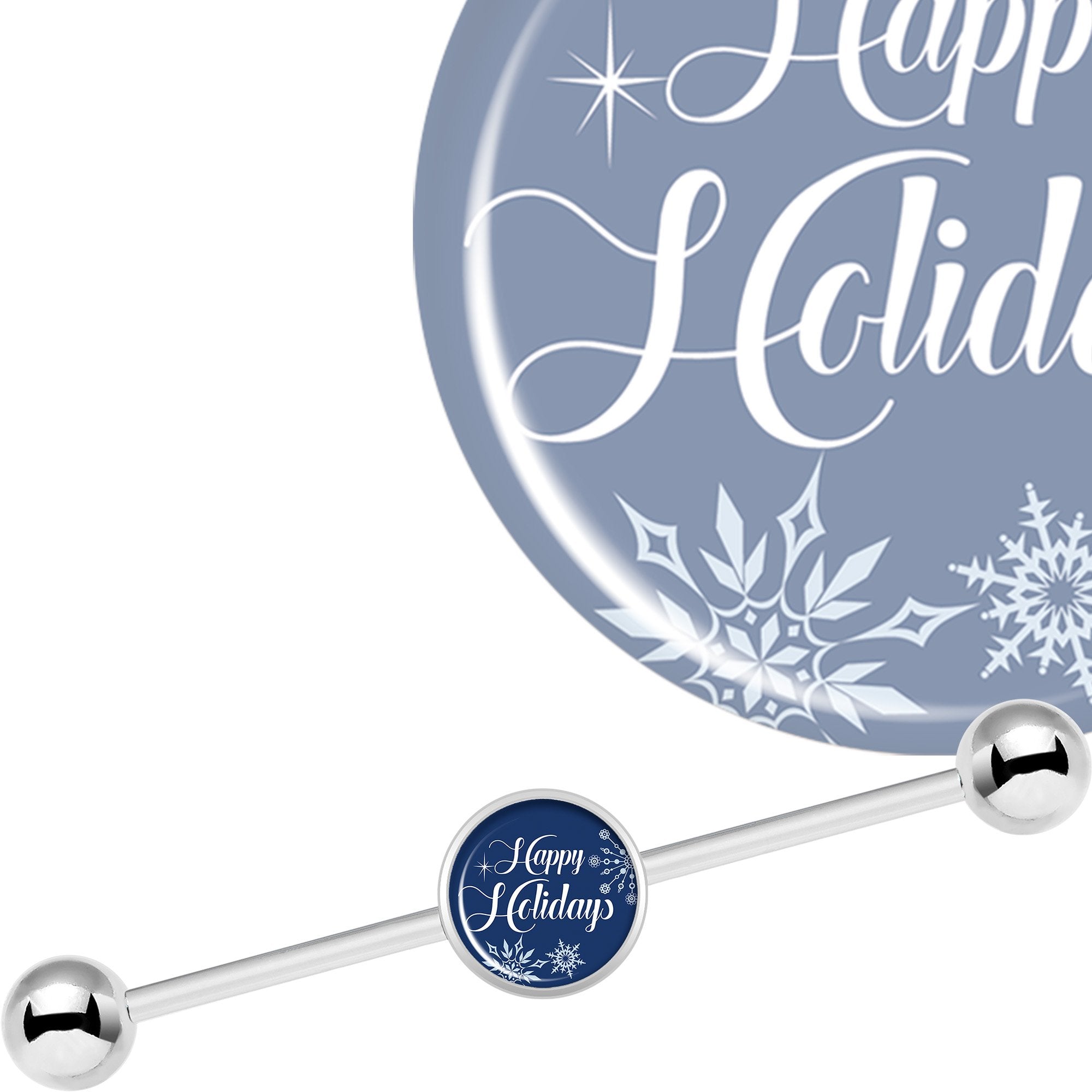 14 Gauge Happy Holidays Snowflake Industrial Barbell 37mm