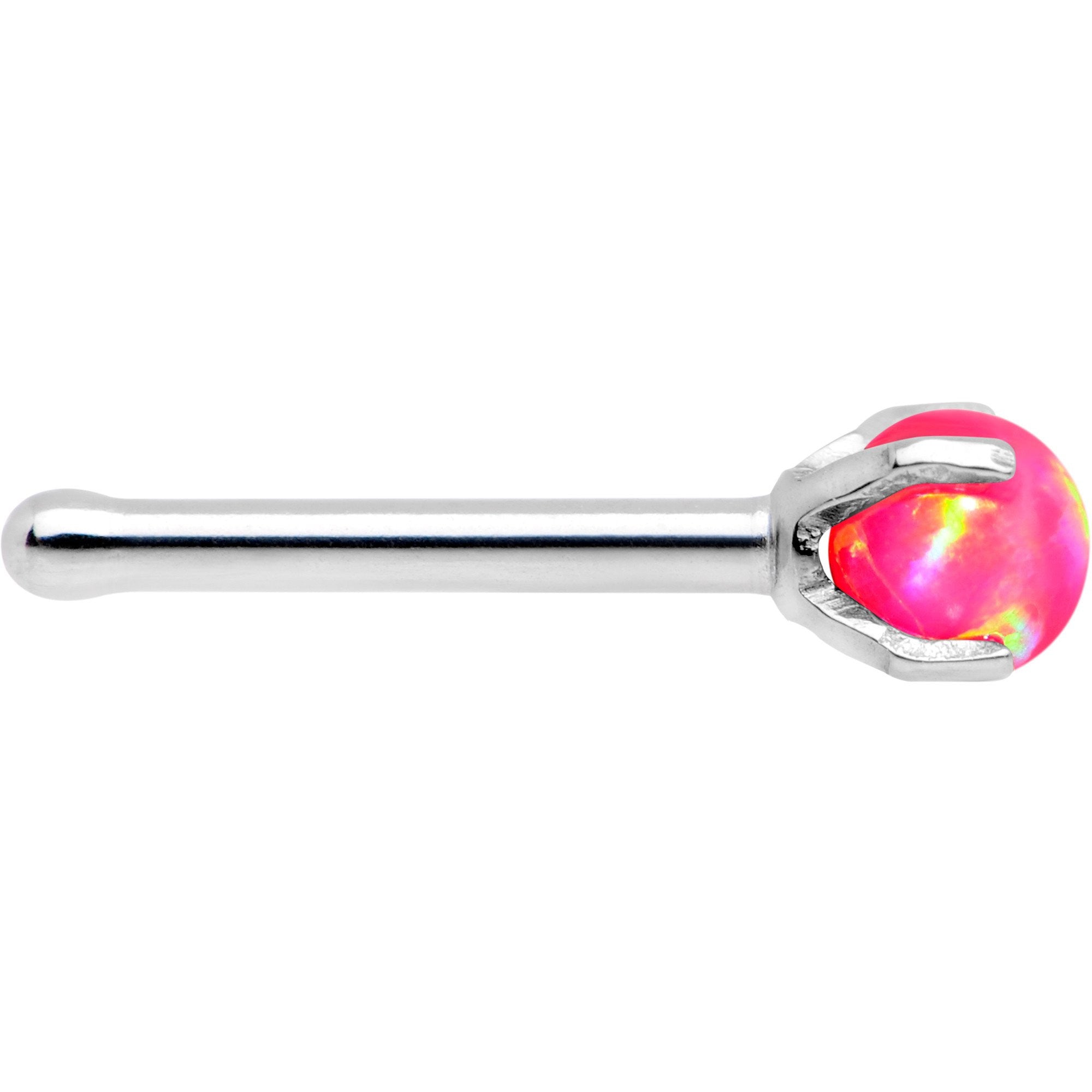 20 Gauge Pink Faux Opal Pronged Stainless Steel Nose Bone