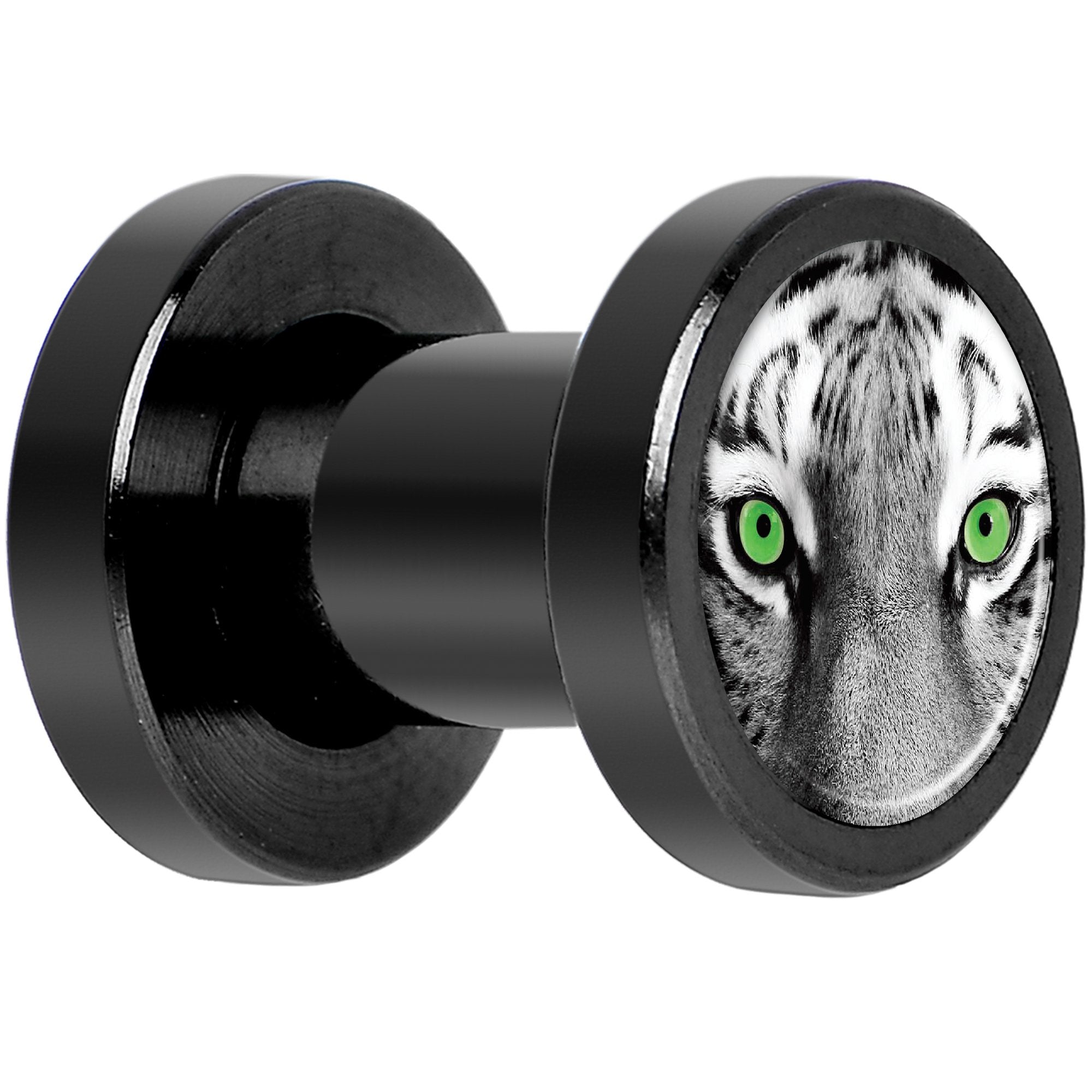 Black White Tiger Eyes Black Anodized Screw Fit Plug Set 4 Gauge