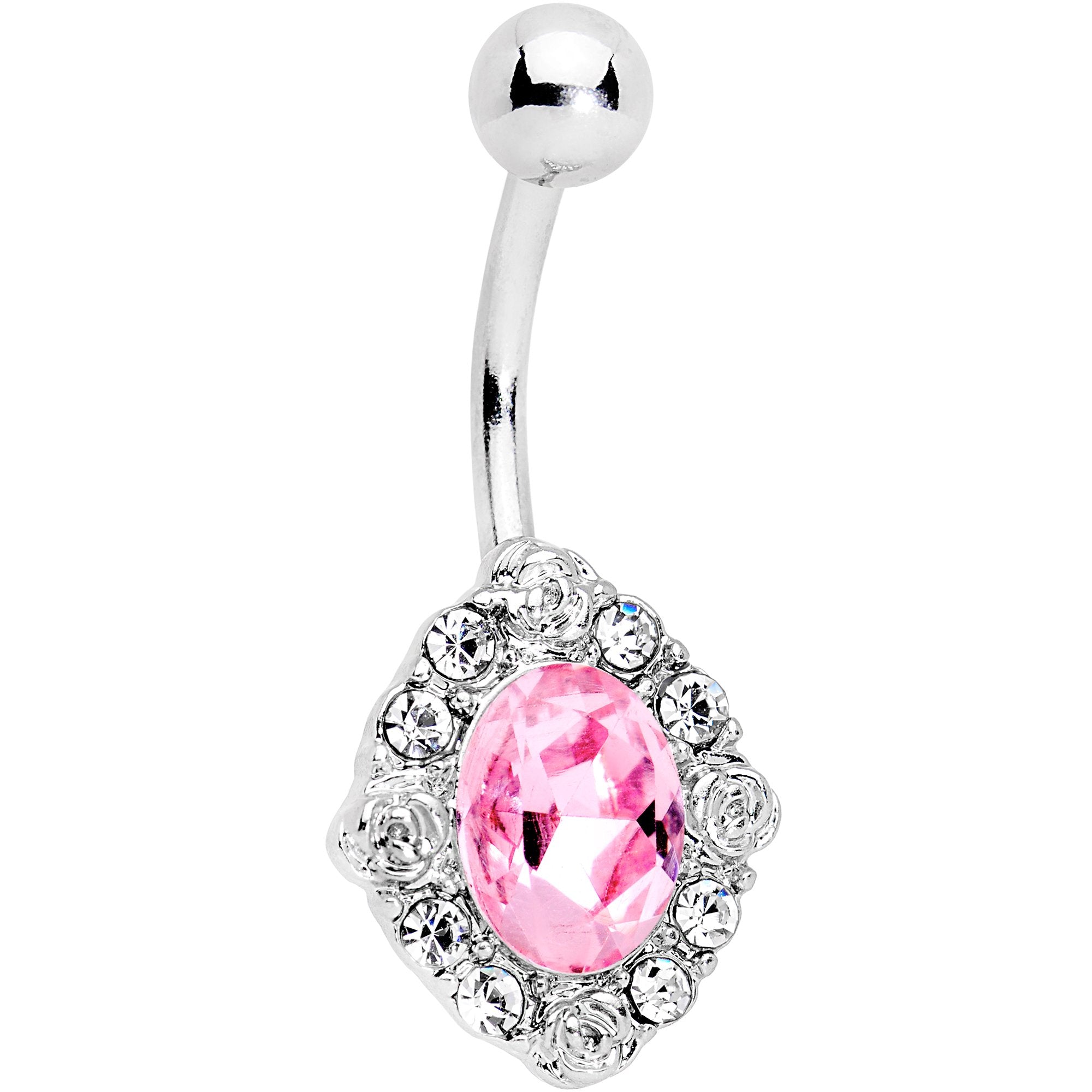 Pink Gem Long Look in the Mirror Belly Ring