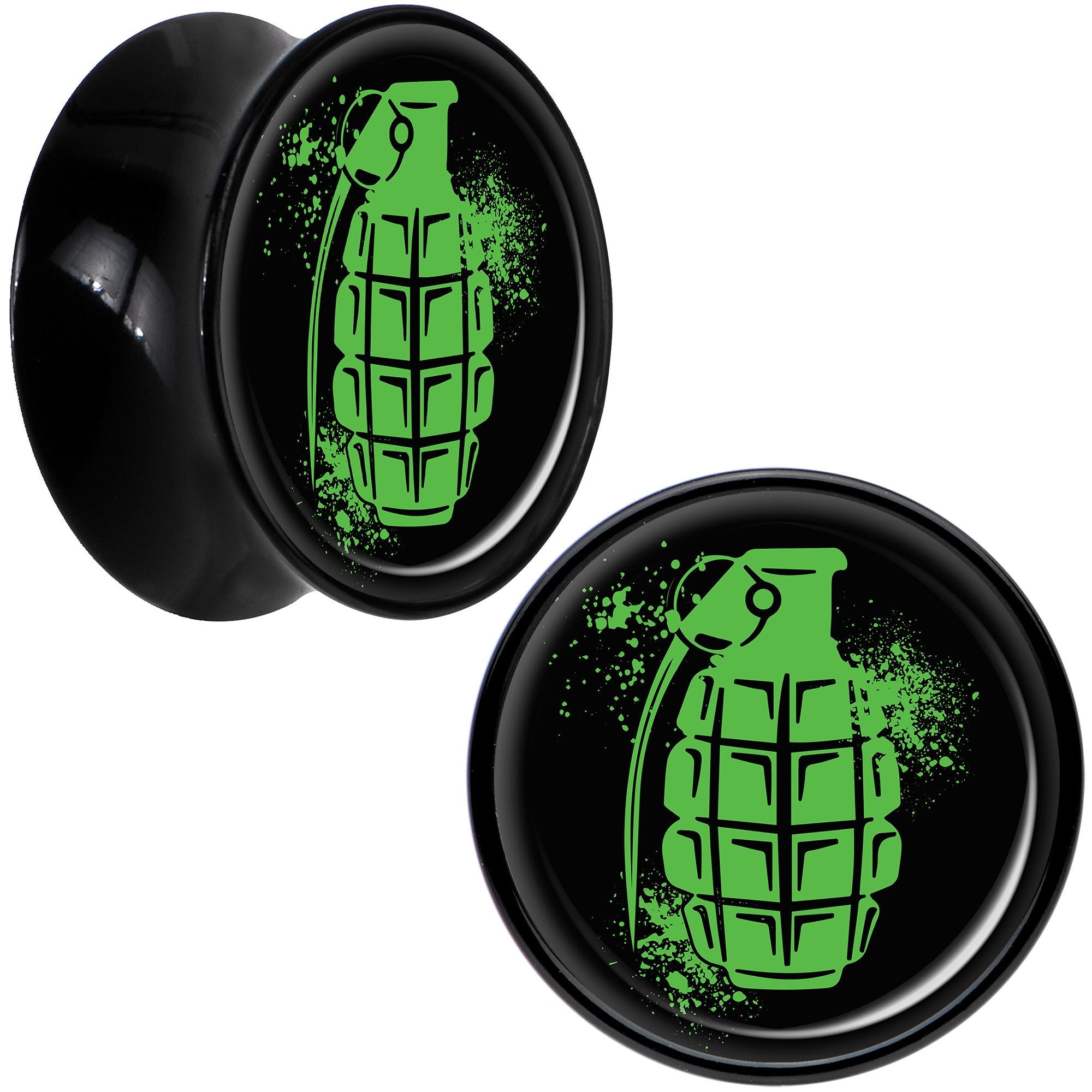 Black Acrylic Green Grenade Saddle Plug Set 5/8