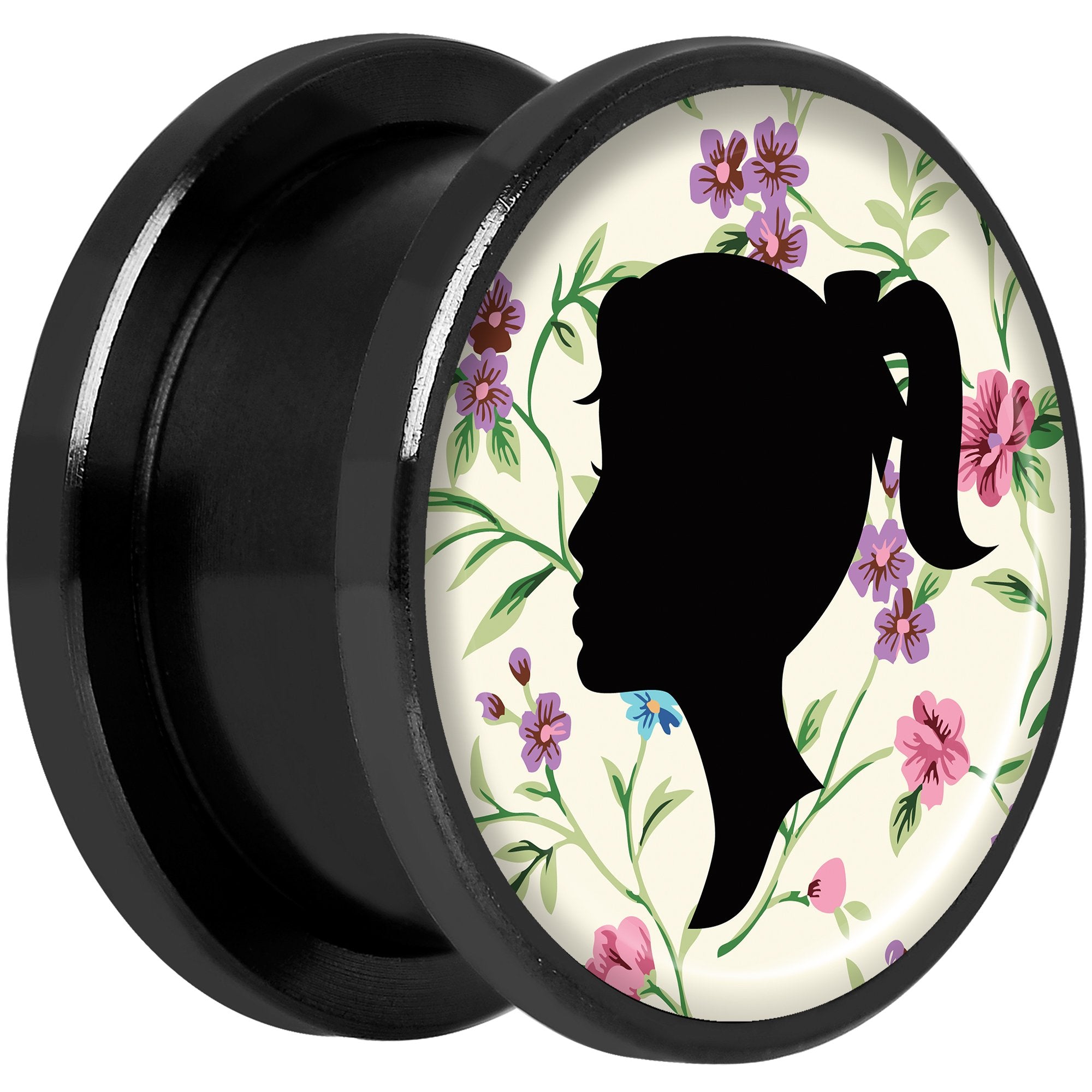 Man Woman Floral Silhouette Black Anodized Screw Fit Plug Set 5/8