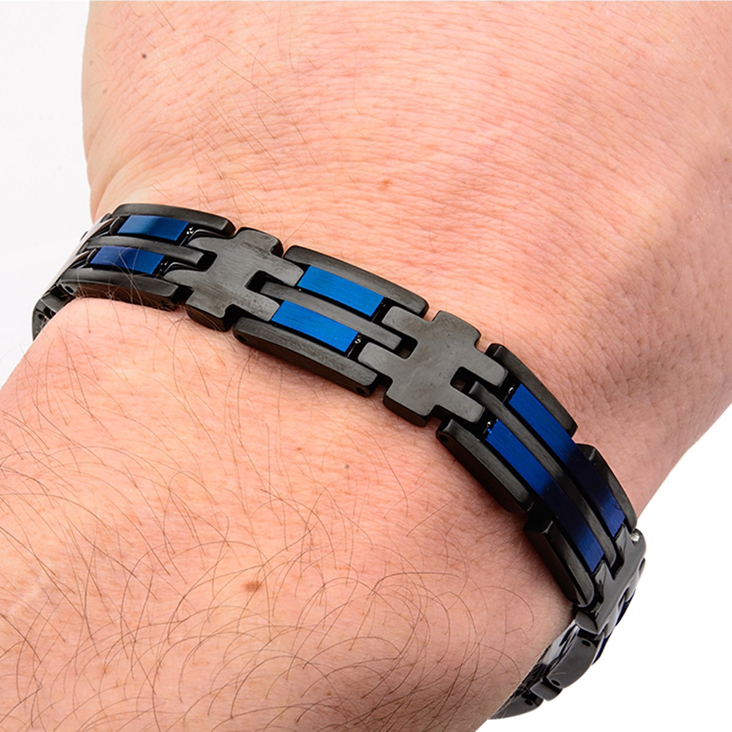 Mens Matte Black Blue IP 3.7mm Link Bracelet