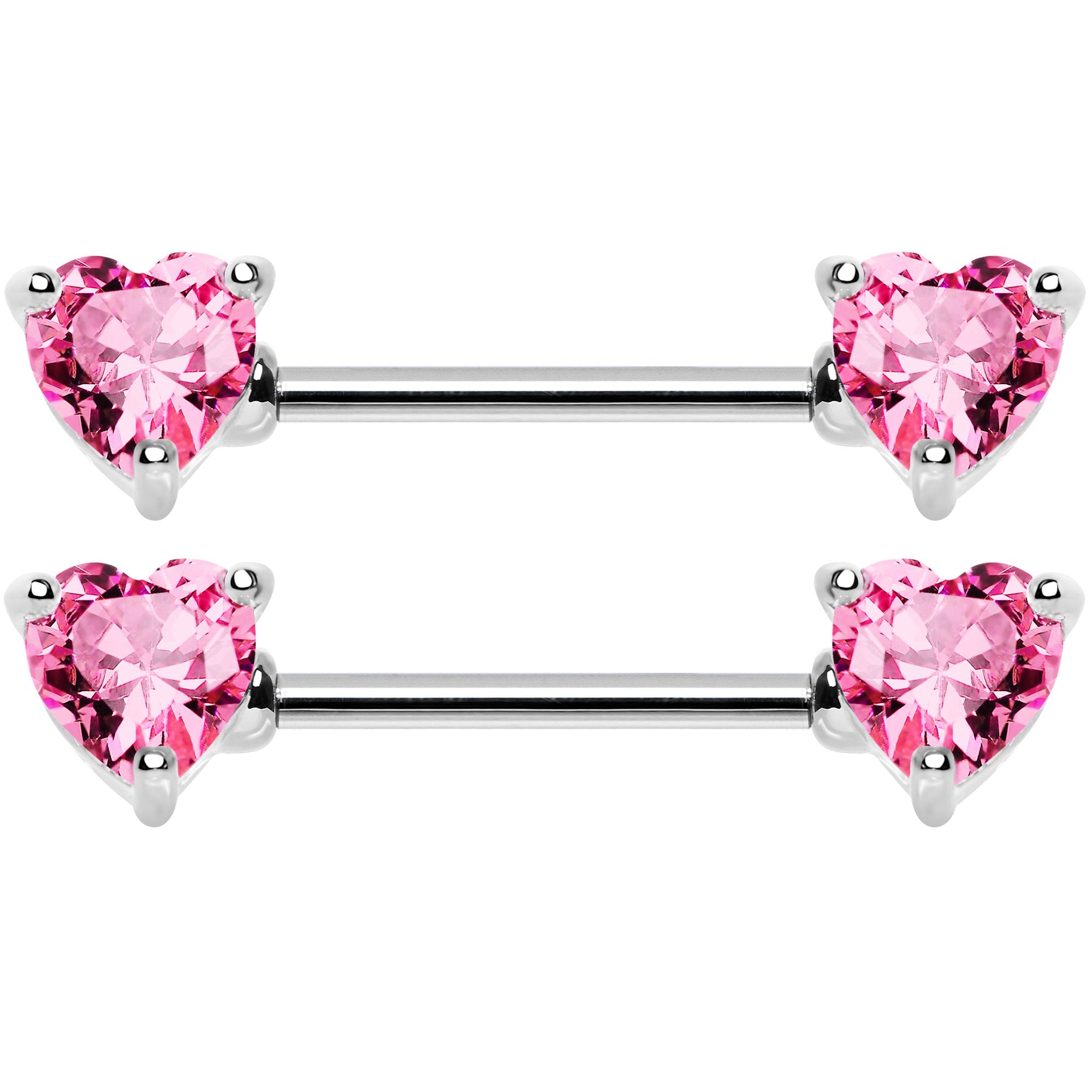 14 Gauge 9/16 Multi Color Heart Gem Barbell Nipple Ring Pack Set of 6