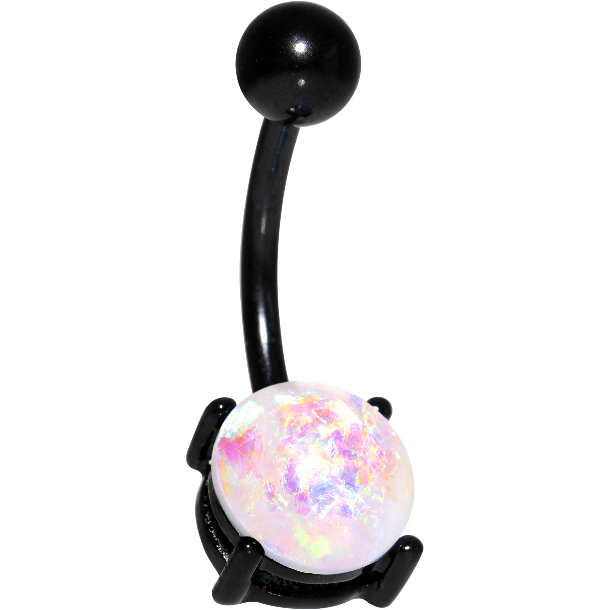 White Faux Opal Black Anodized Belly Ring