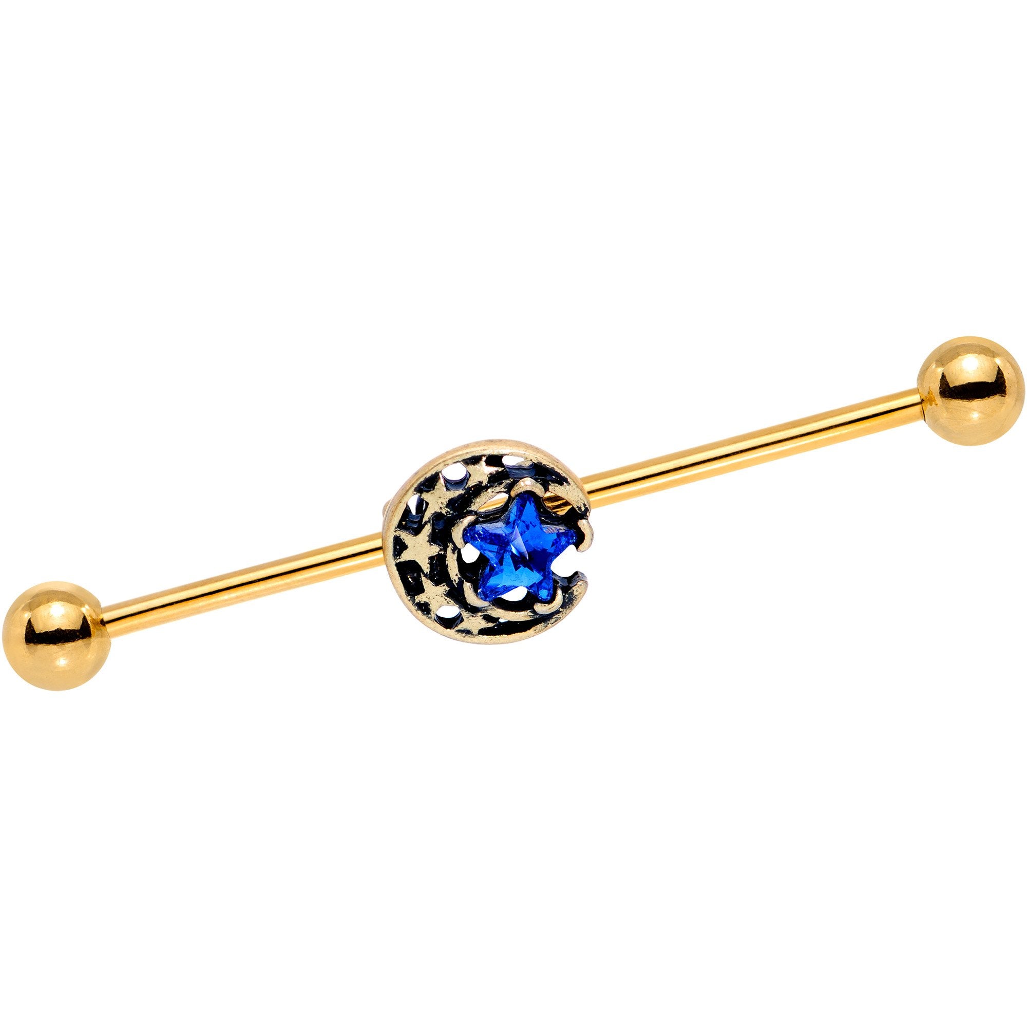 Aqua Gem Gold PVD Starry Night Industrial Barbell 38mm