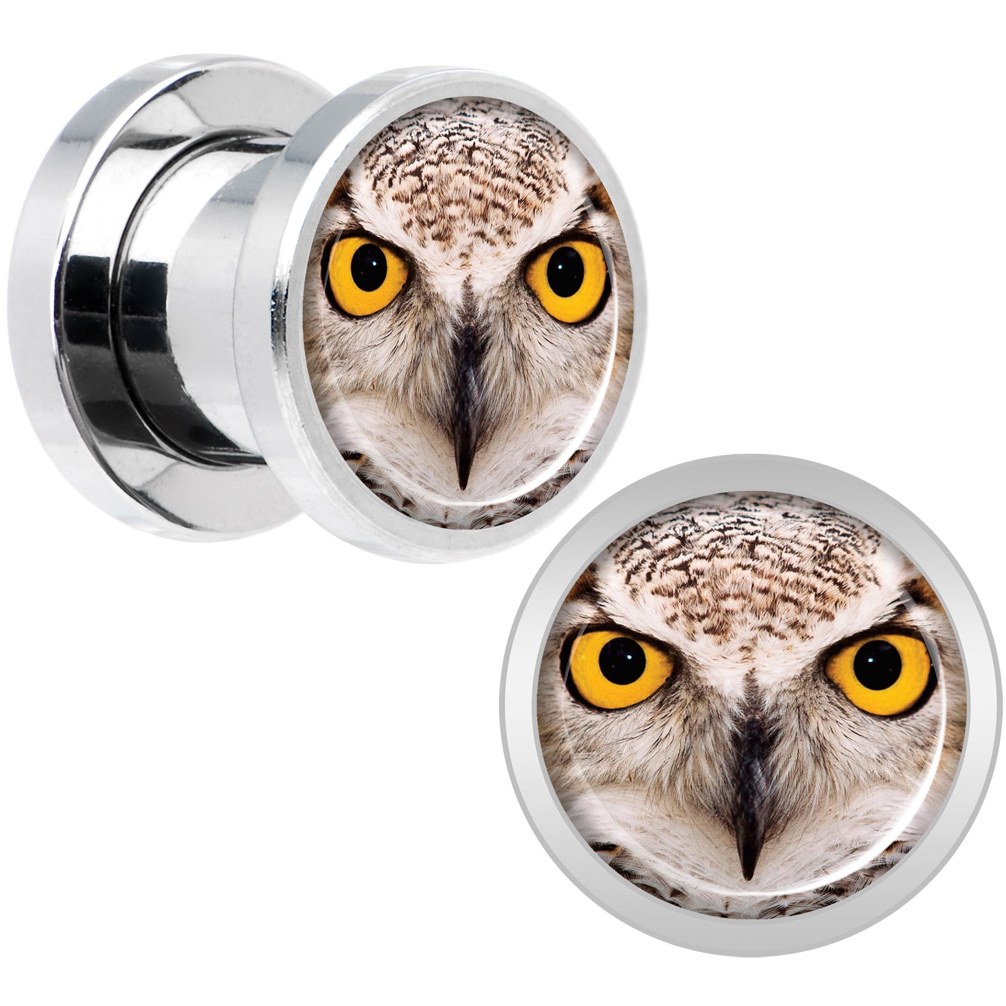 Full Color Owl Steel Screw Fit Plug Set 0 Gauge