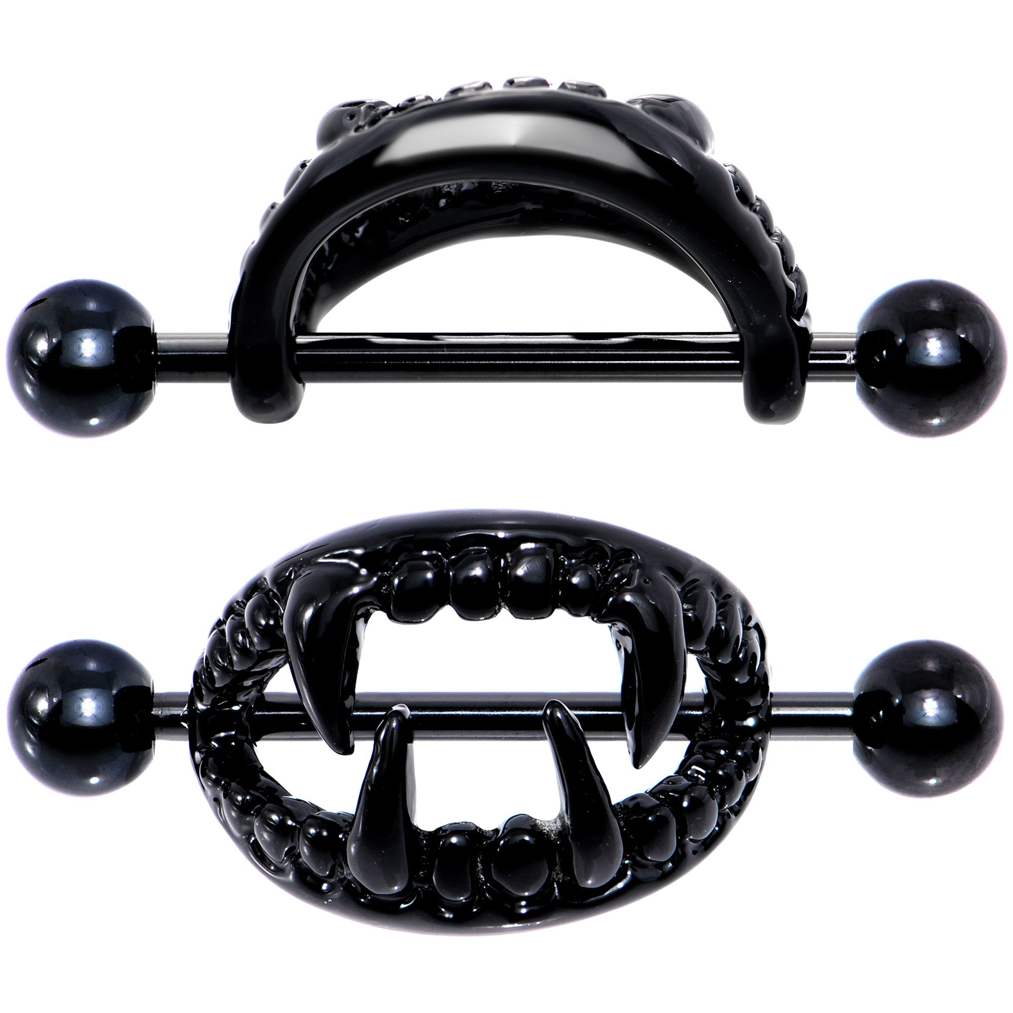 14 Gauge 5/8 Black Fearsome Fangs Nipple Shield Set