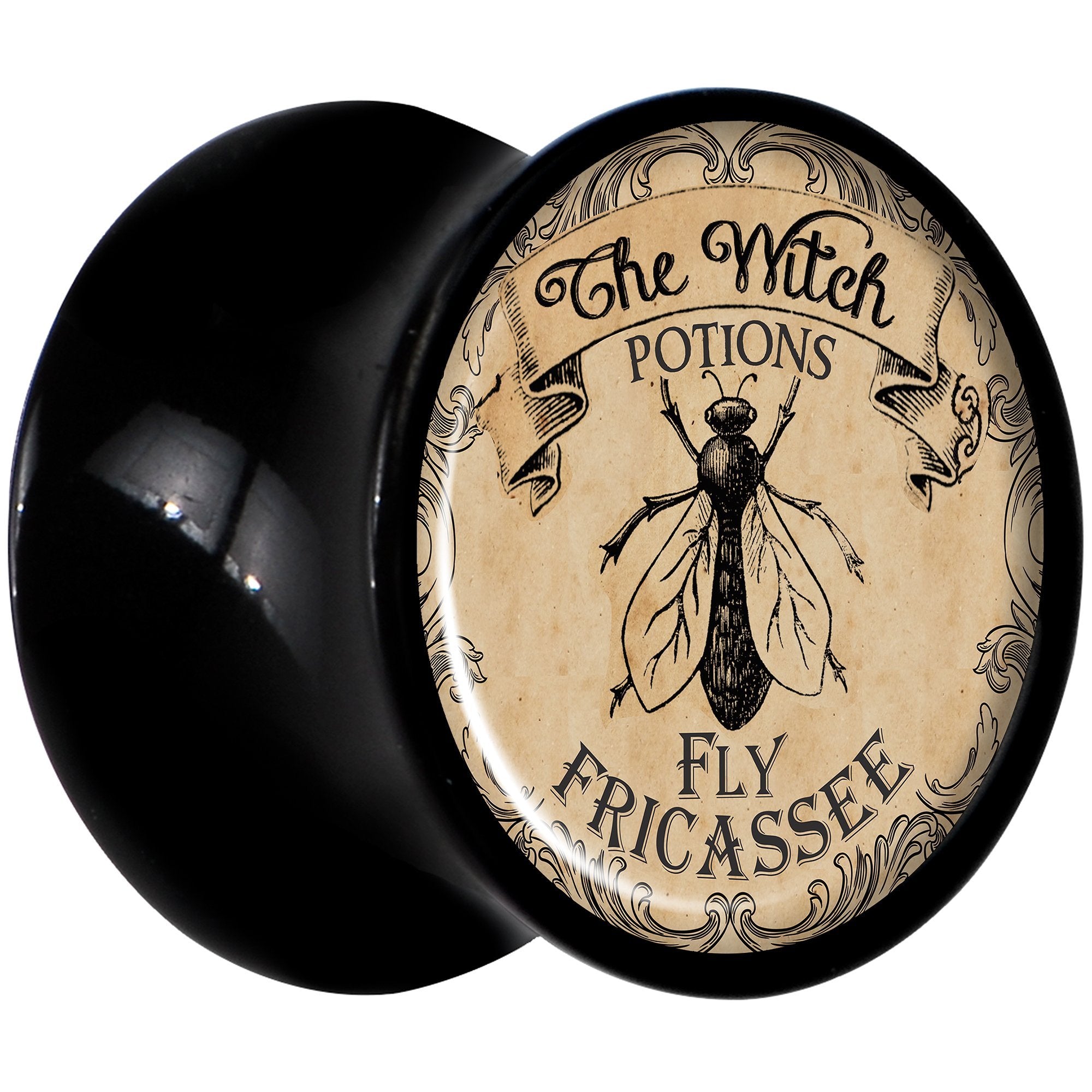 Witches Brew Fly Fricassee Halloween Black Acrylic Plug Sizes 0 Gauge to 20mm