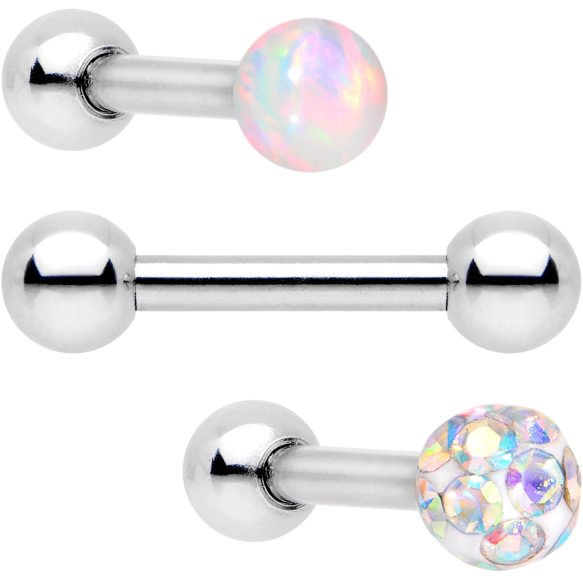 16 Gauge 1/4 White Faux Opal Ball Cartilage Tragus Earring 3 Pack Set