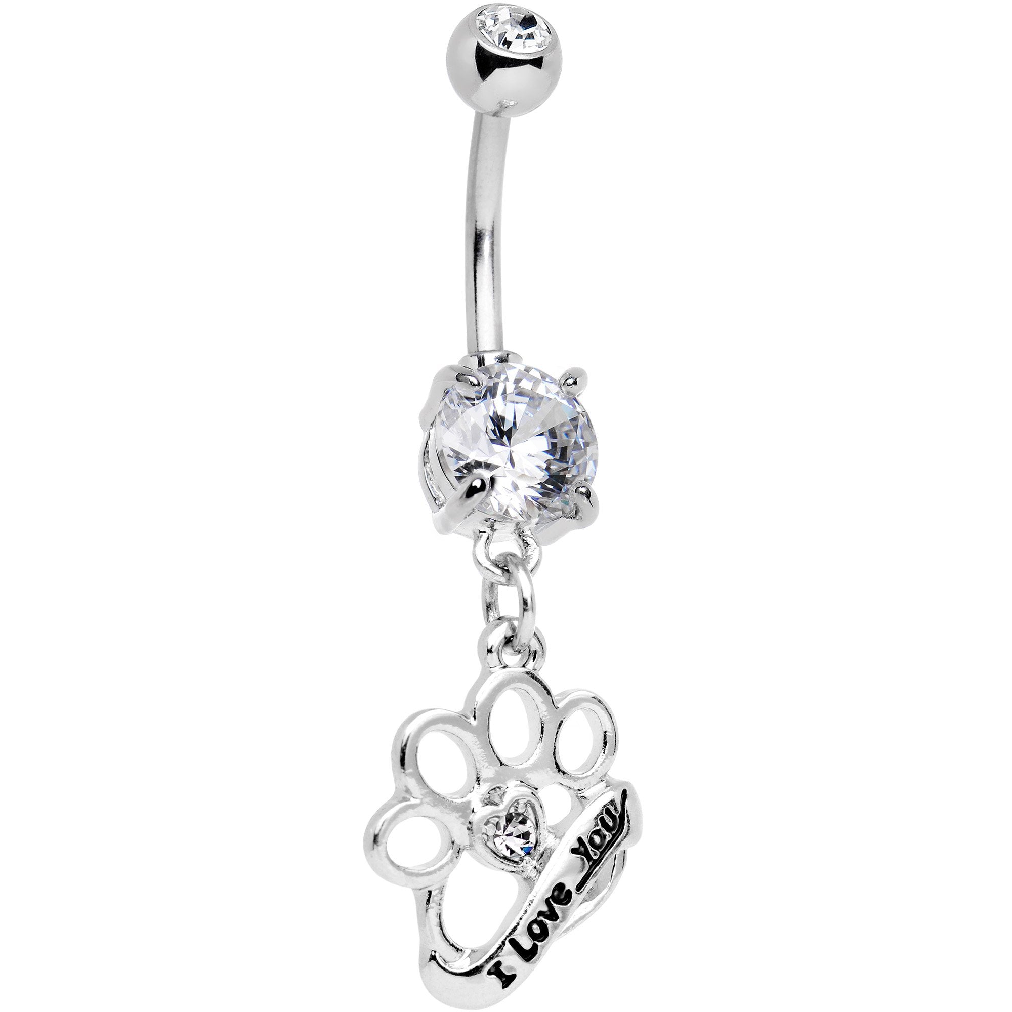 Clear Gem I Love You Brass Knuckles Dangle Belly Ring